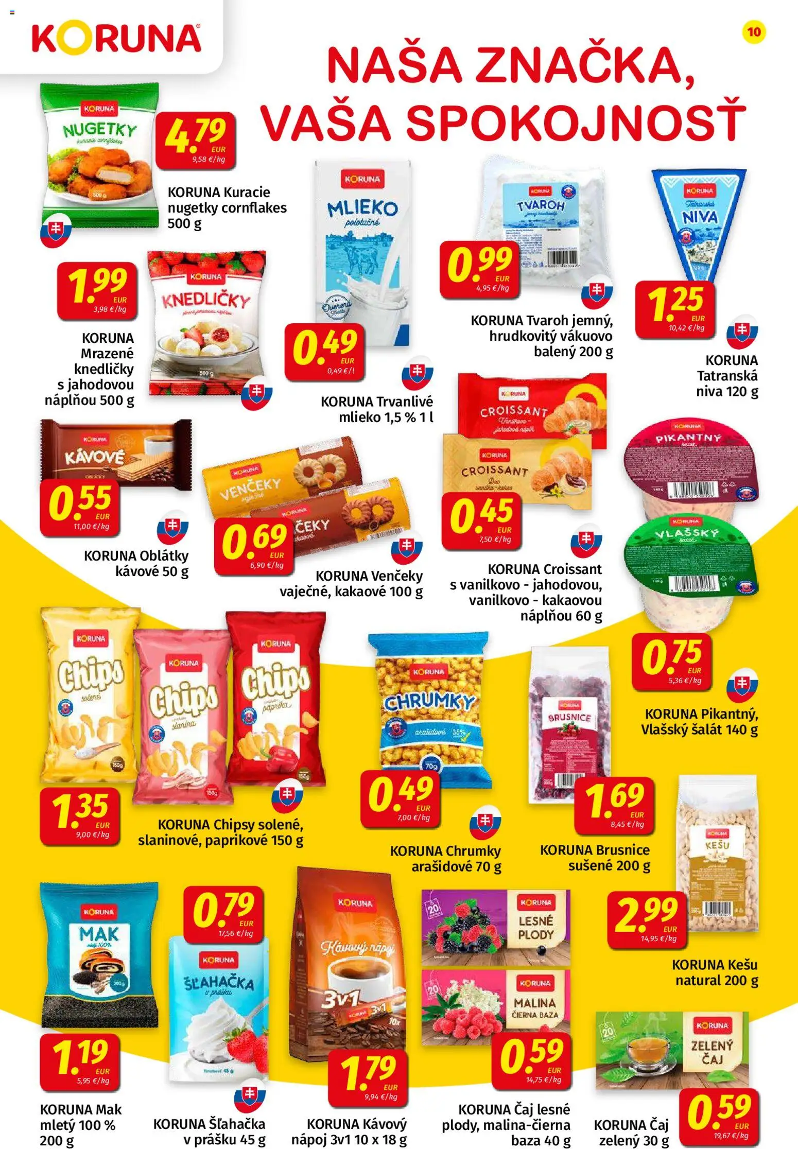 Nové Koruna akcie – leták je platný od 05.06.2026 | Strana: 10 | Produkty: Čaj, Tvaroh, Šľahačka, Mak