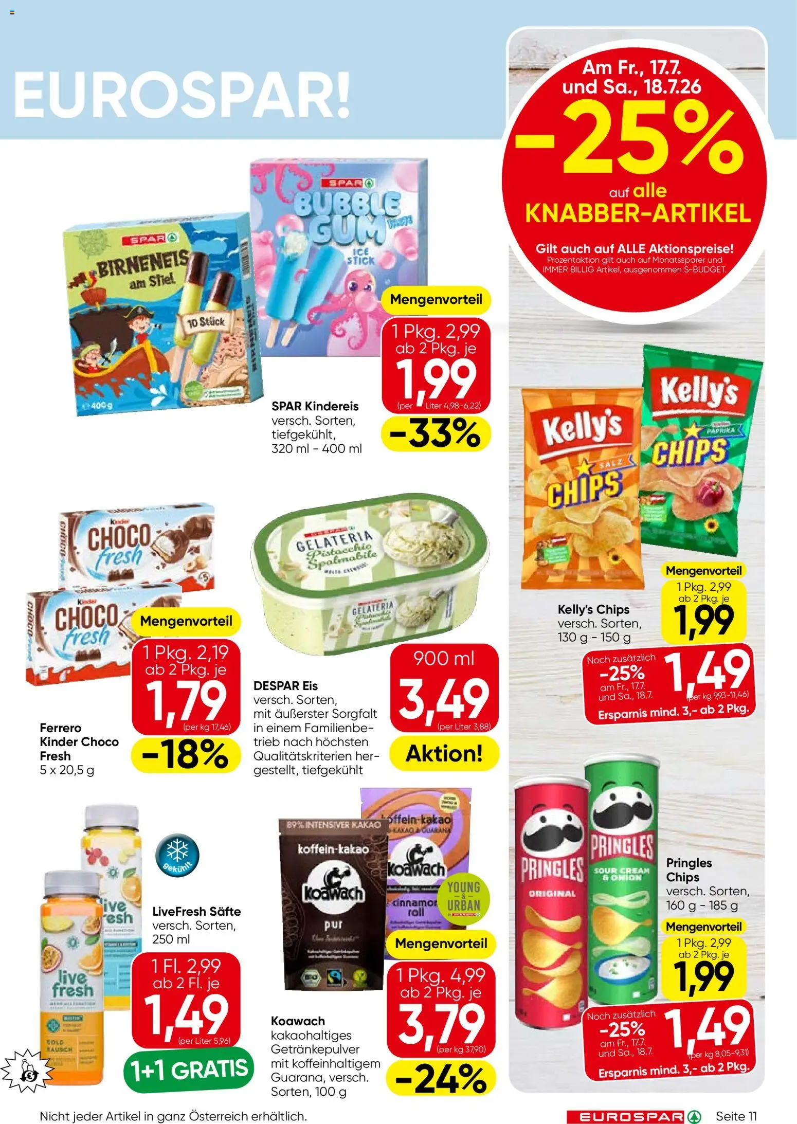 Eurospar Flugblatt gültig ab 16.07.2026 | Seite: 11 | Produkte: Chips, Eis