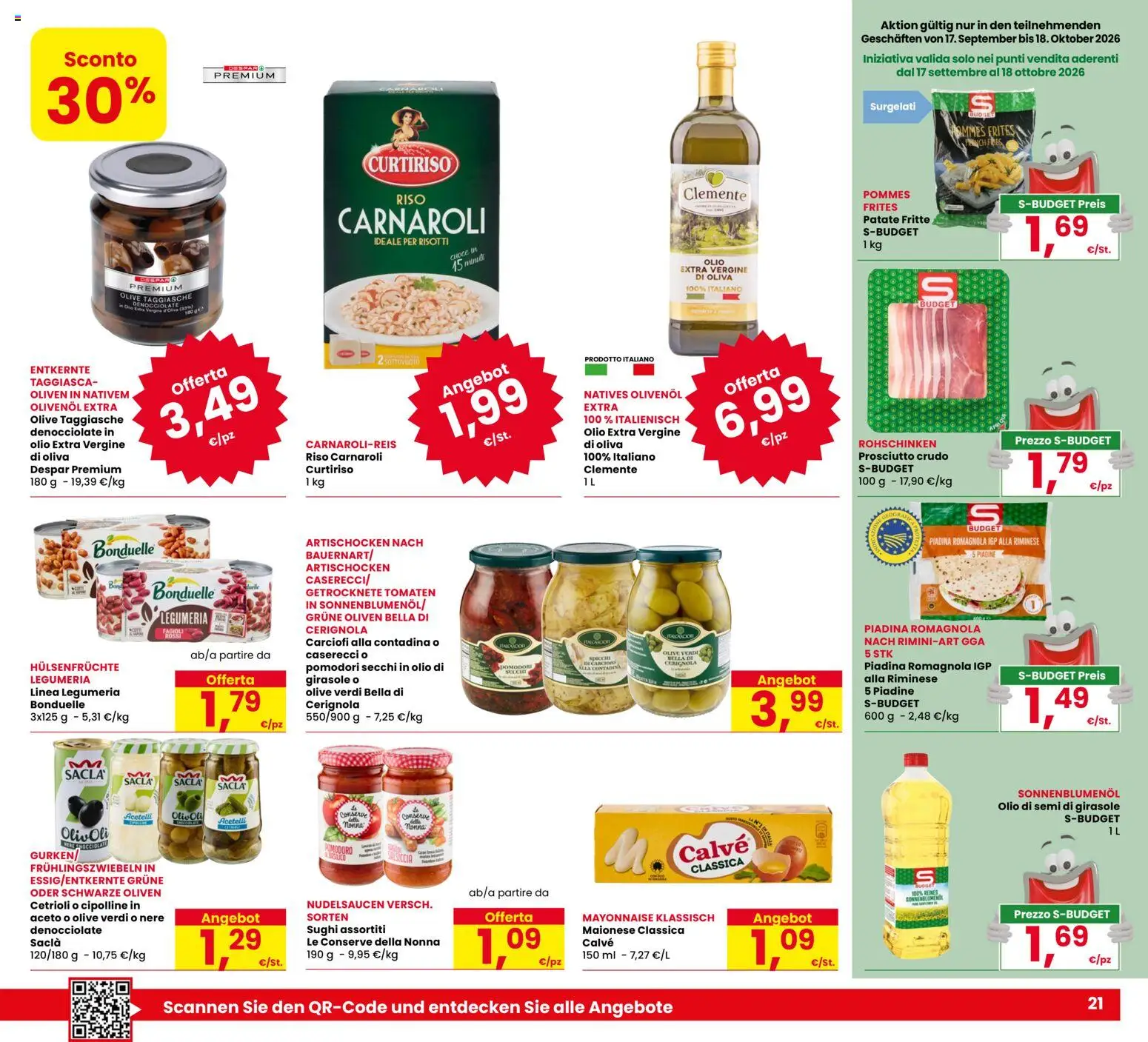 Volantino Eurospar del 01/10/2026 | Pagina: 21 | Prodotti: Riso Carnaroli, Olio, Conserve, Olio di semi di girasole