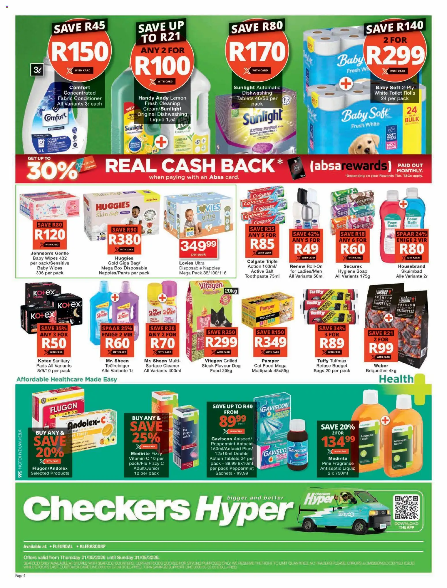 New Checkers catalogue – valid from 21.05.2026 | Page: 4 | Products: Steak, Pads, Seafood, Nappies