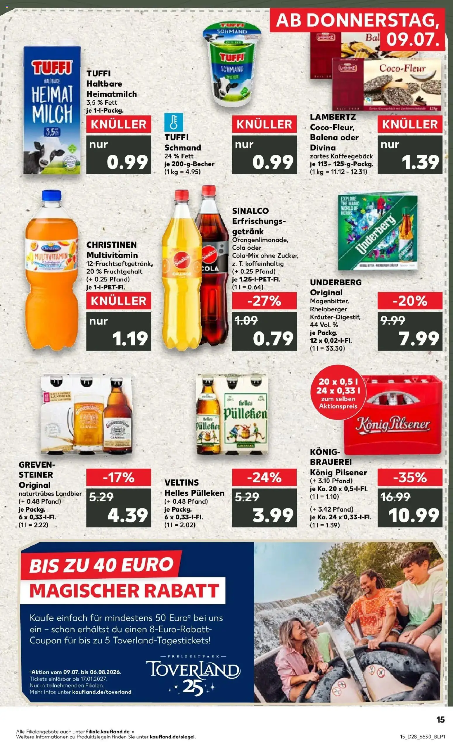 Kaufland Prospekt Kreuztal – gültig ab 09.07.2026 | Seite: 15 | Produkte: Konig pilsener, Milch, Veltins, Underberg
