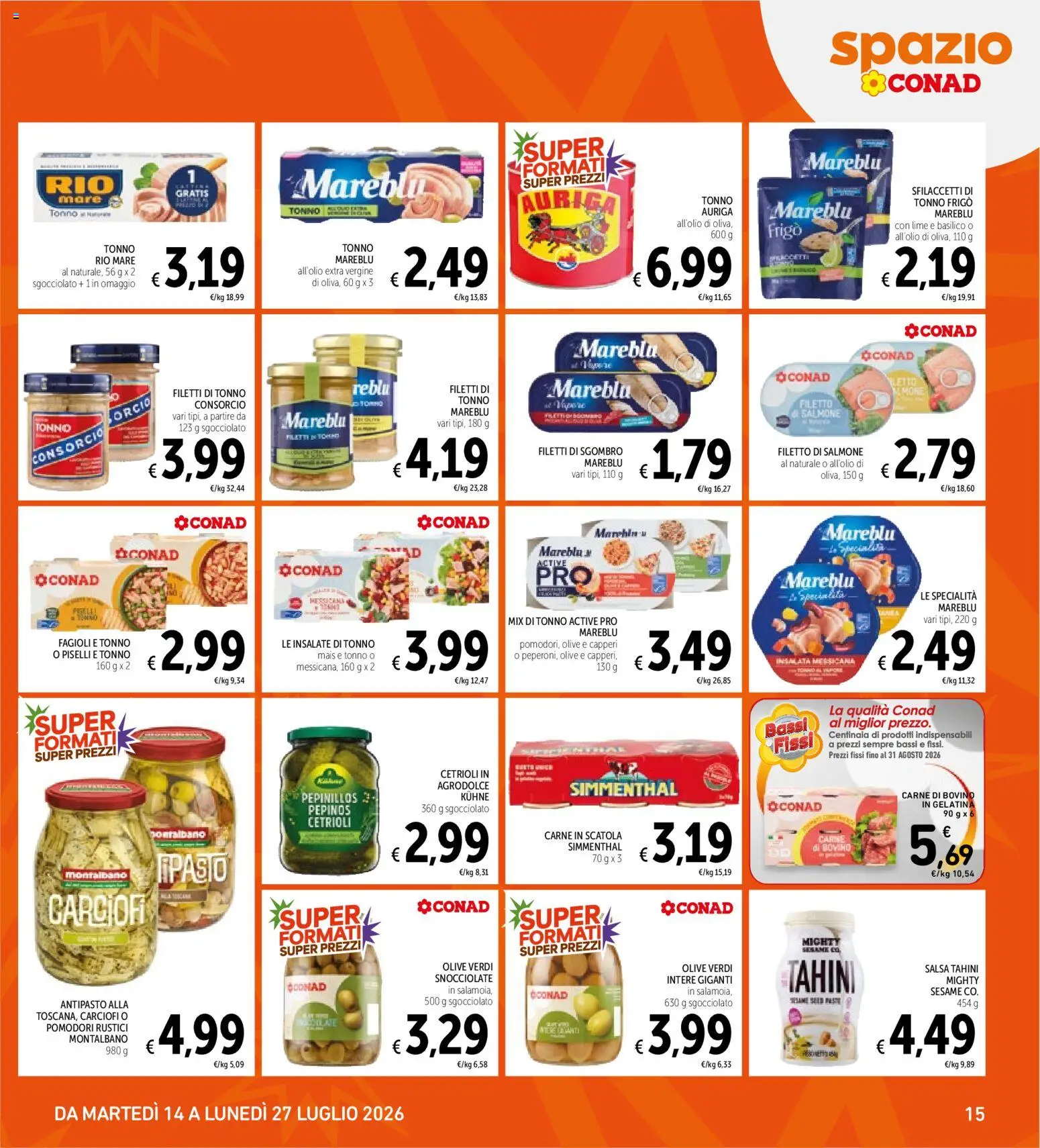 Volantino Spazio Conad del 14/07/2026 | Pagina: 15 | Prodotti: Cetrioli, Insalata, Carciofi, Sgombro