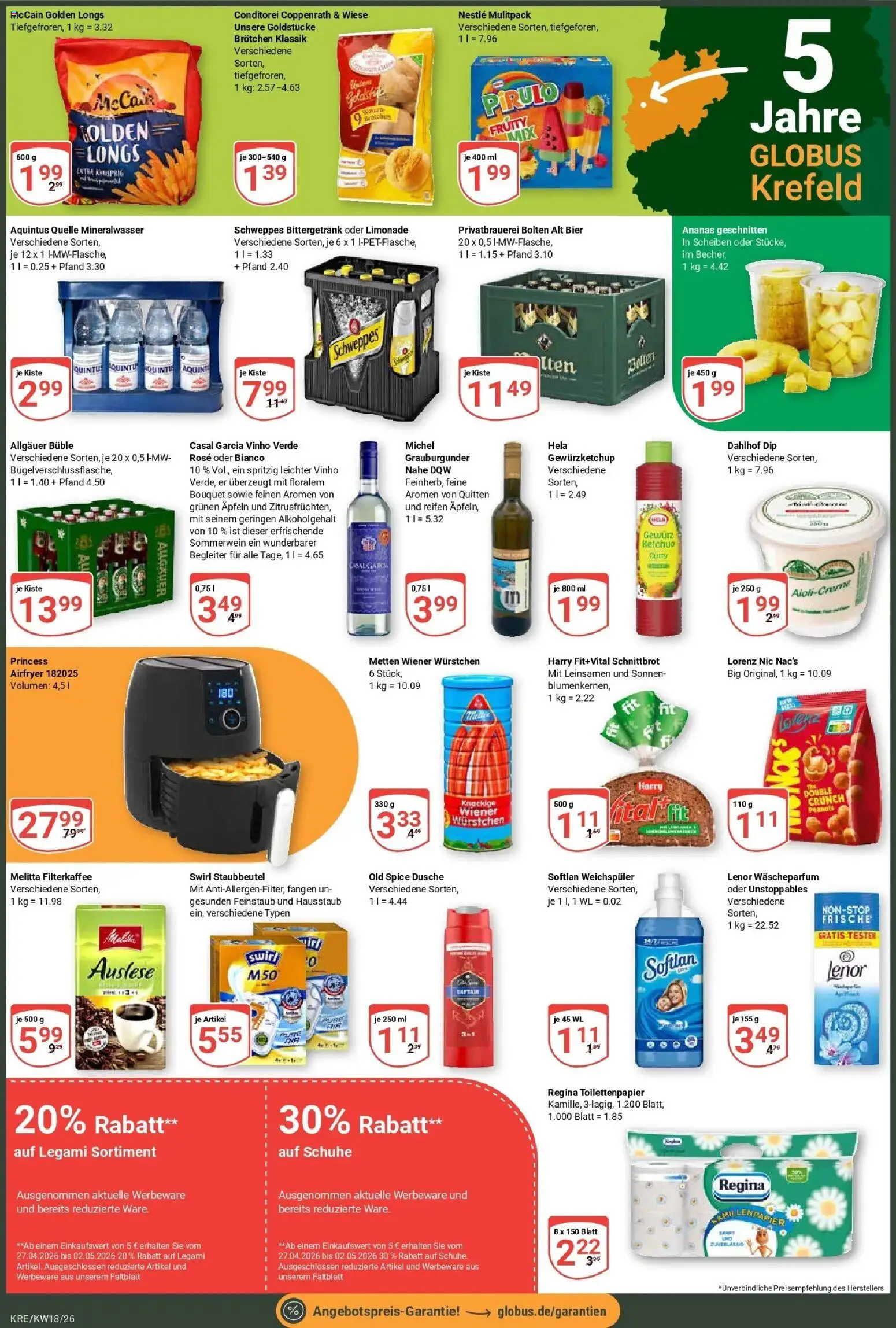 Globus Prospekt Krefeld	 – gültig ab 27.04.2026 | Seite: 2 | Produkte: Wiener wurstchen, Dusche, McCain, Weichspüler