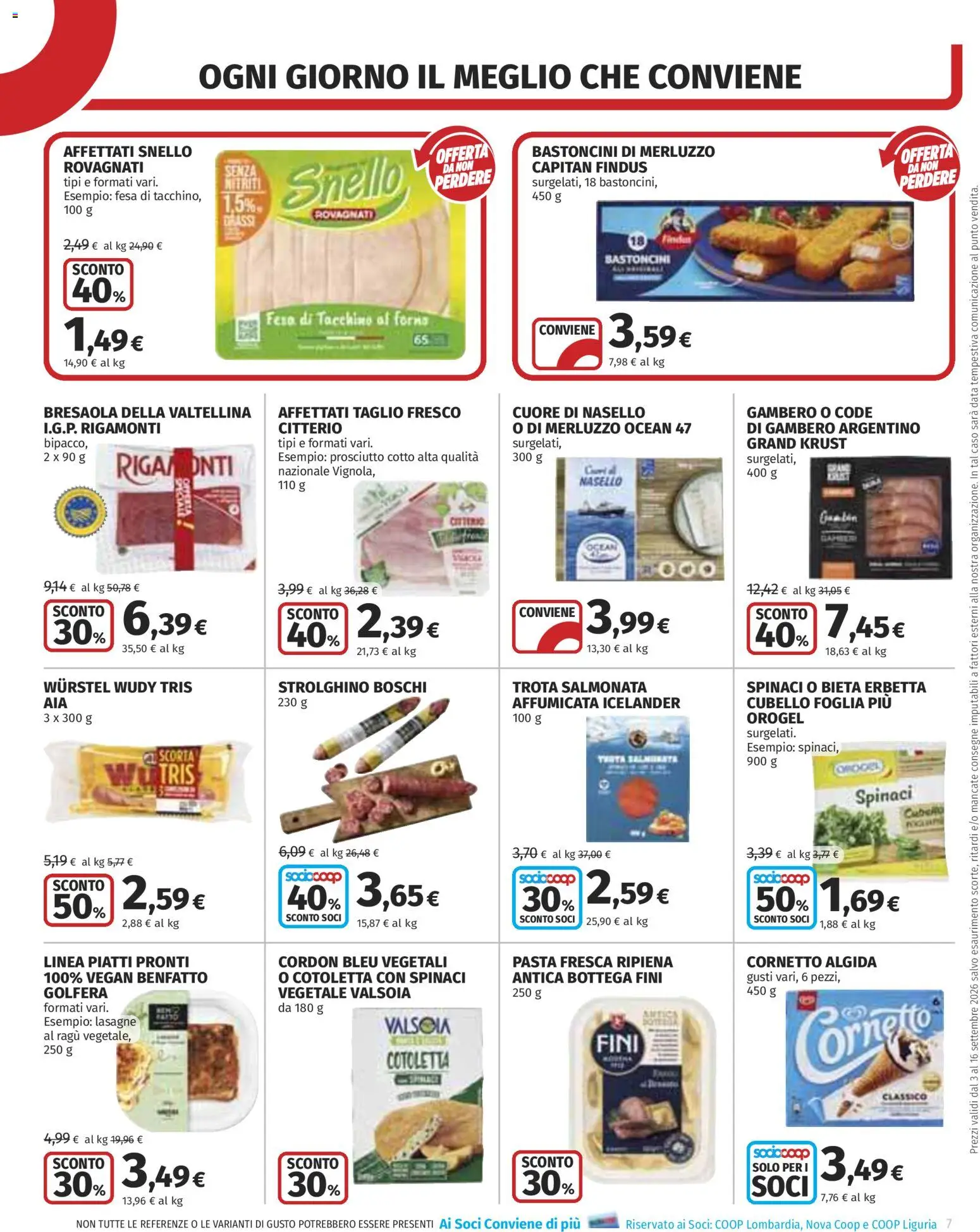 Volantino COOP del 03/09/2026 | Pagina: 7 | Prodotti: Prosciutto Cotto, Wurstel, Spinaci, Lasagne