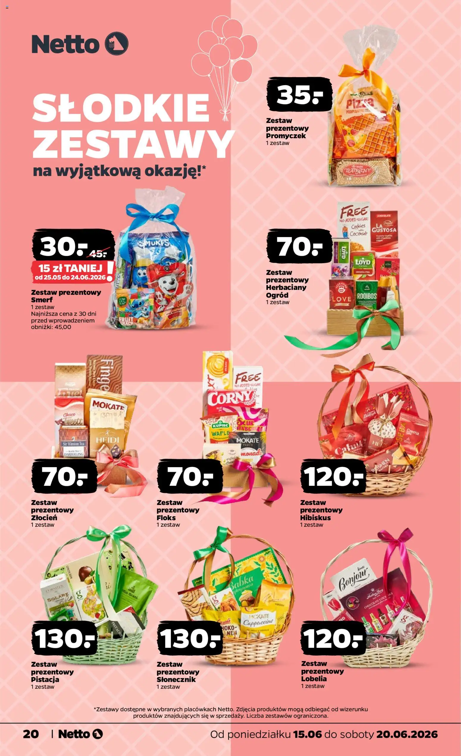 Netto gazetka od poniedziałku spożywcza od 15.06.2026 | Strona: 20 | Produkty: Wafle, Cappuccino, Słonecznik, Babka