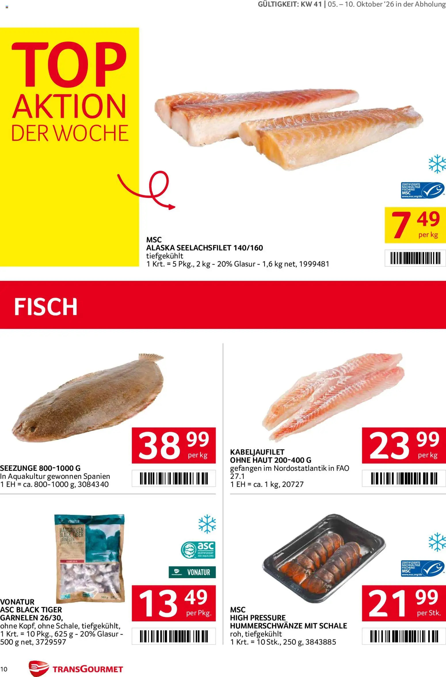 Transgourmet Flugblatt gültig ab 05.10.2026 | Seite: 10 | Produkte: Fisch