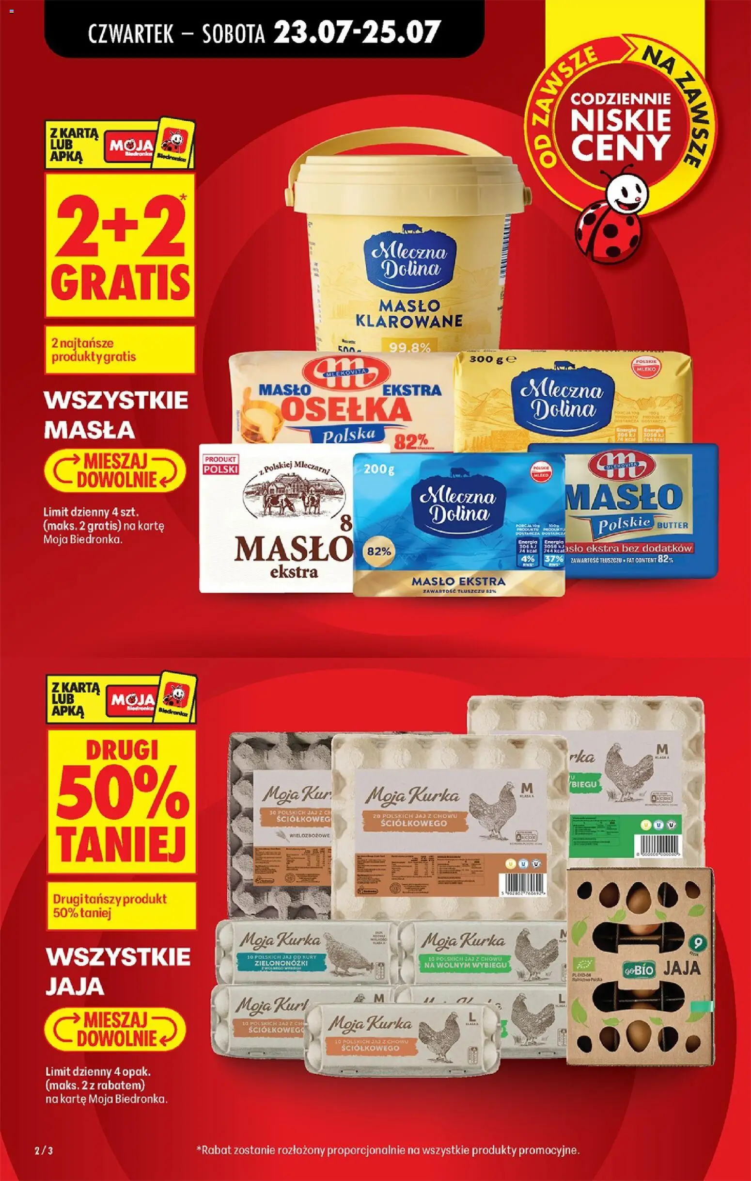 Biedronka Polsko leták - Codziennie niskie ceny od 23.07.2026 | Strana: 2 | Produkty: Mléko, Máslo