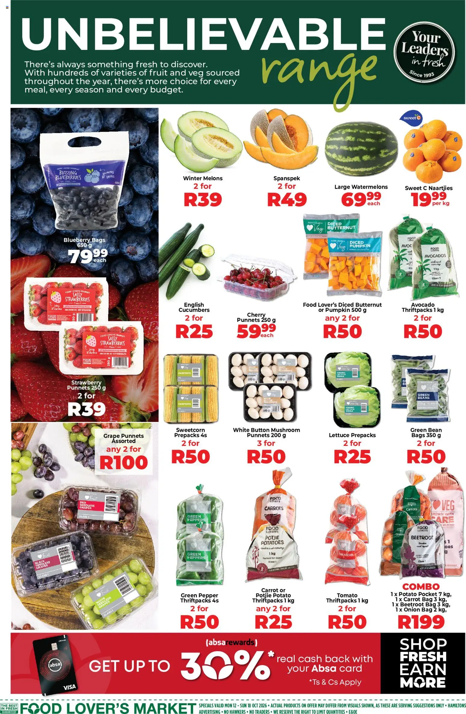 New Food Lover's Market catalogue – valid from 12/10/2026 | Page: 2 | Products: Carrots, Fruit, Lettuce, Peach