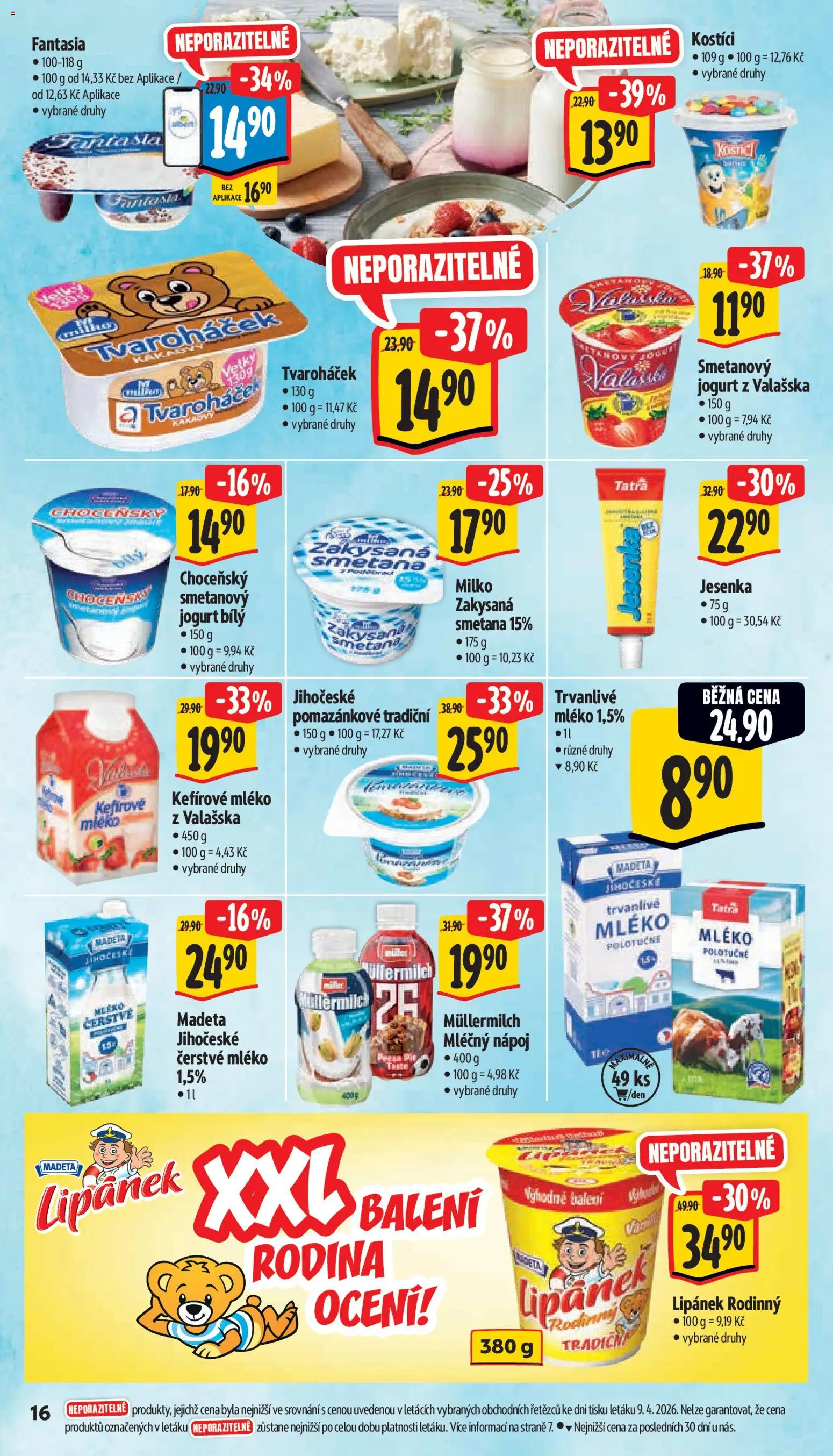 Albert leták - Supermarket od 15.04.2026 | Strana: 24 | Produkty: Lipánek, Zakysaná smetana, Tvaroháček, Müllermilch