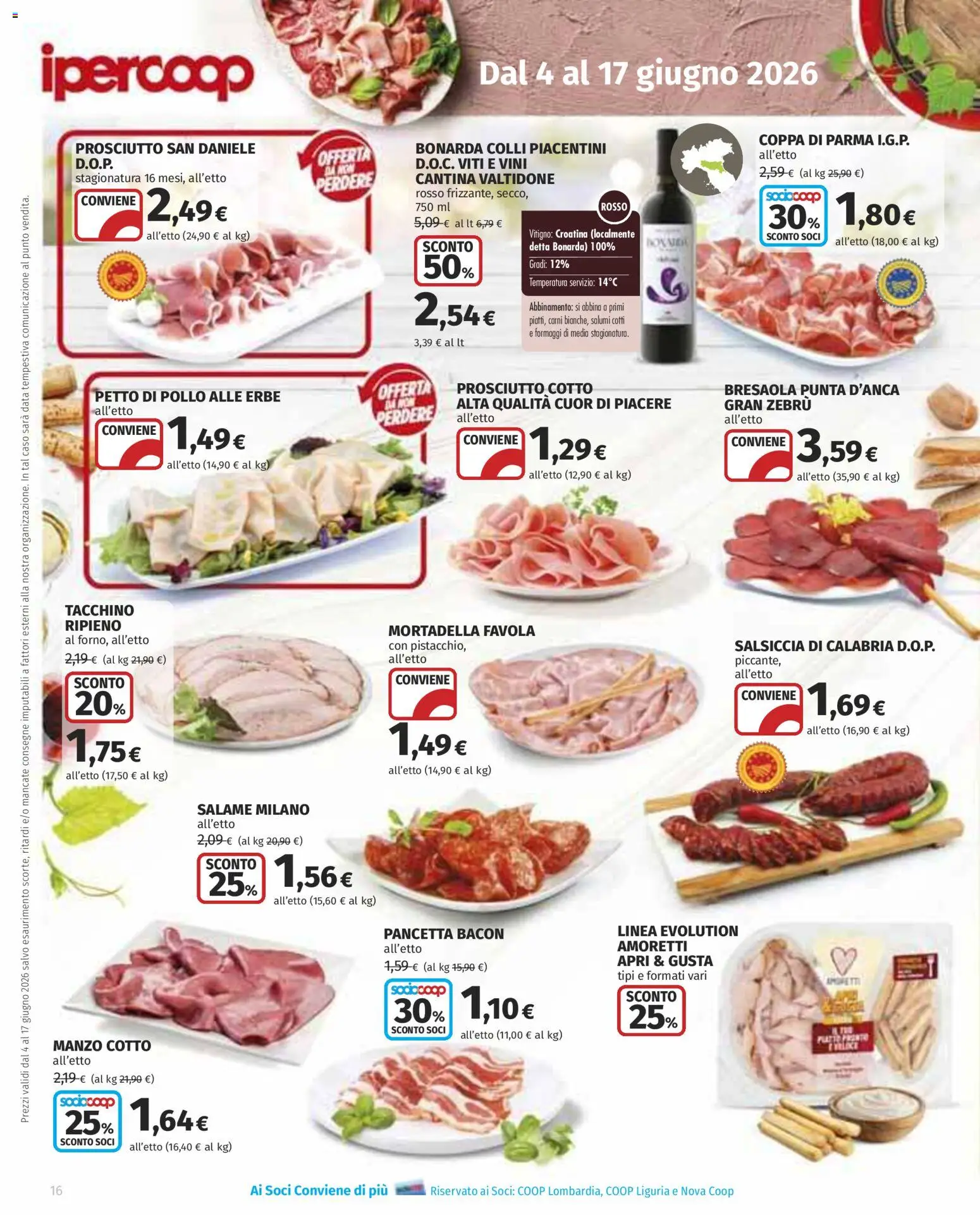 Volantino Ipercoop del 04.06.2026 | Pagina: 16 | Prodotti: Manzo, Bresaola, Pancetta, Prosciutto