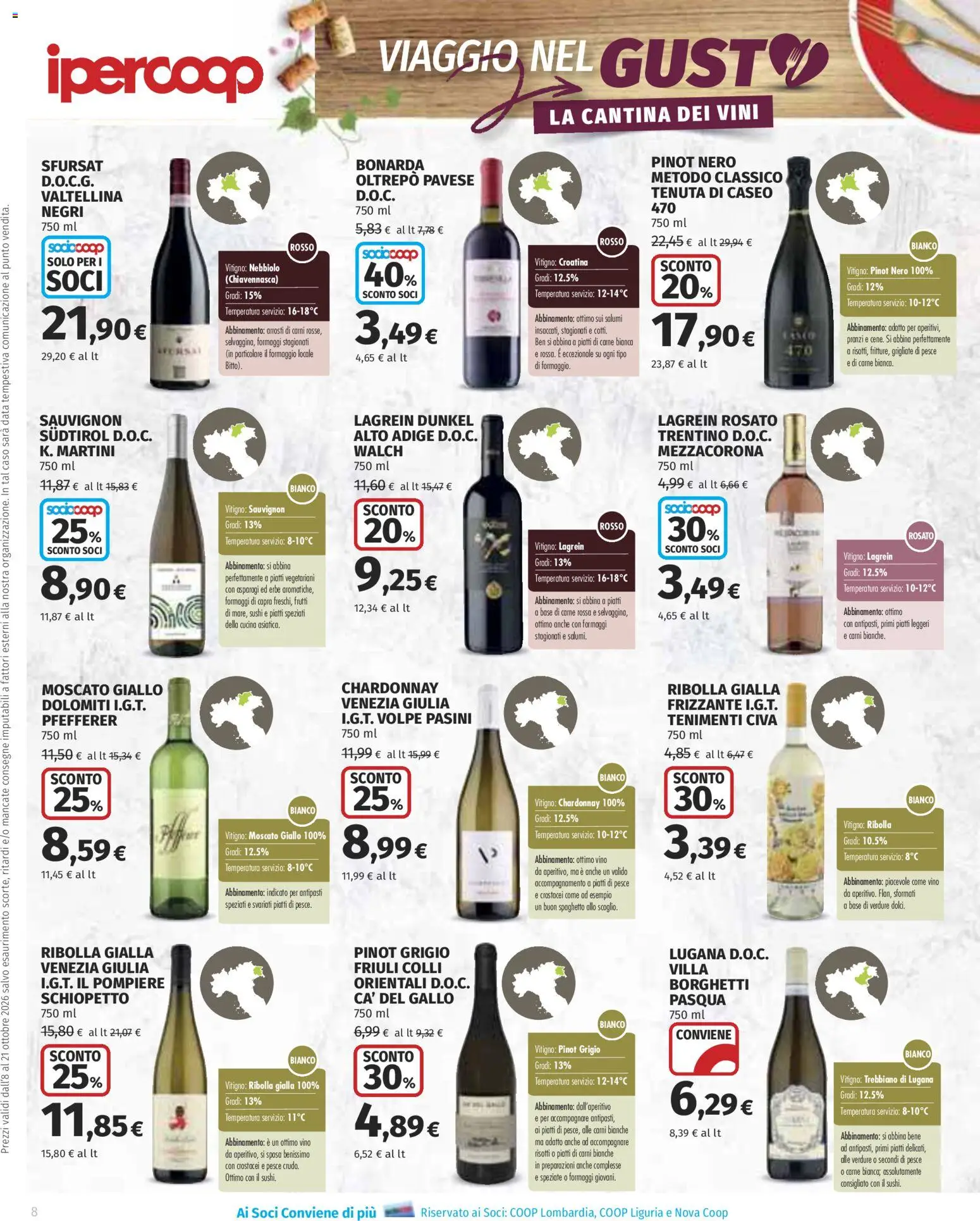 Volantino Ipercoop del 08/10/2026 | Pagina: 8 | Prodotti: Piatti, Formaggio, Vino, Data