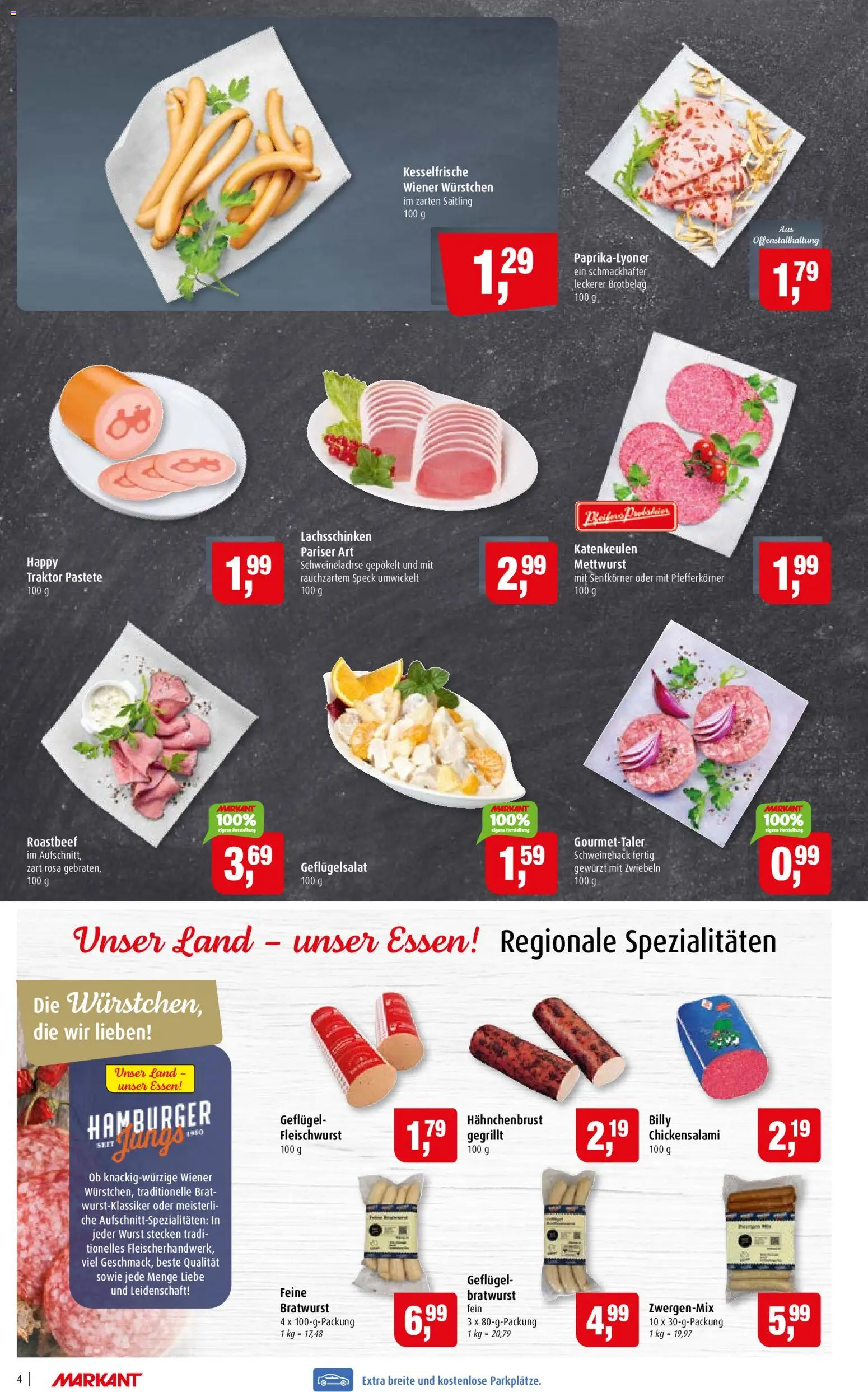 Markant Prospekt – gültig ab 24.08.2026 | Seite: 4 | Produkte: Bratwurst, Roastbeef, Zwiebeln, Wurst