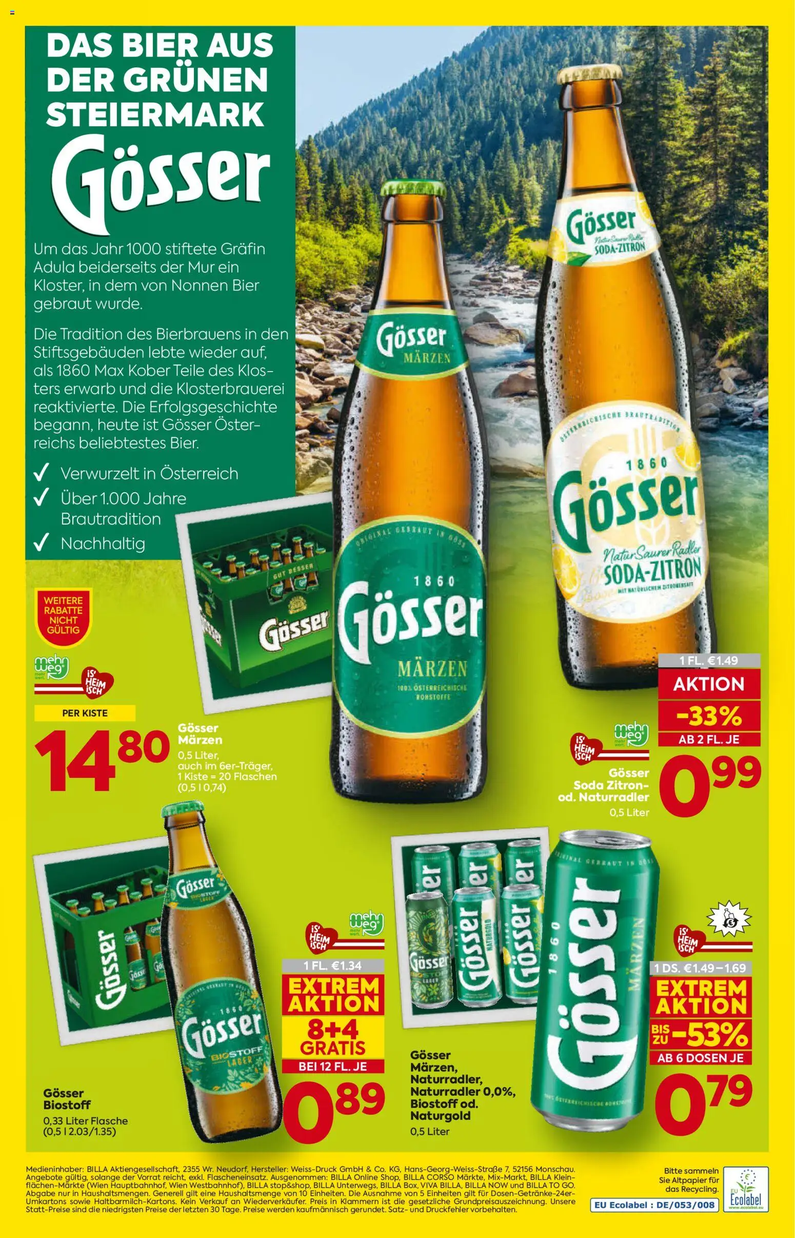 Billa AT akciós ujság - amely érvényes a következő dátumtól: 2026.07.30. | Oldal: 8 | Termékek: Radler, Gösser
