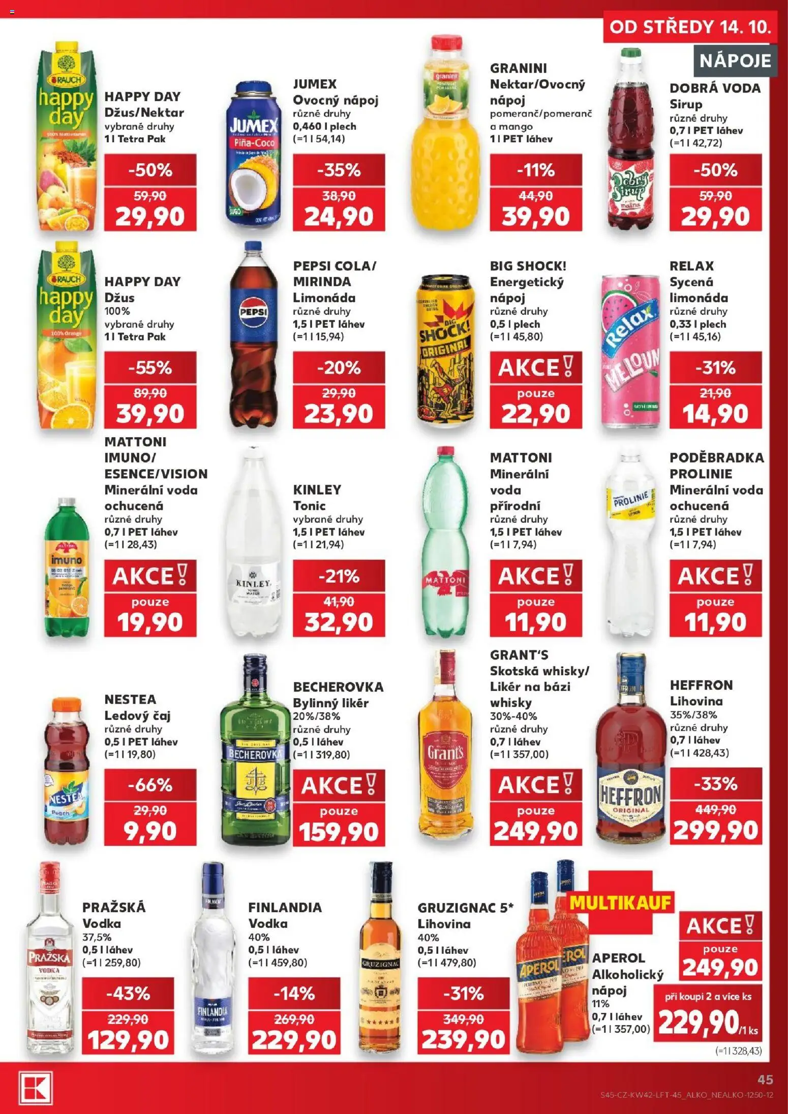 Kaufland leták - Praha 8 od 14.10.2026 | Strana: 45 | Produkty: Whisky, Likér, Minerální voda, Granini