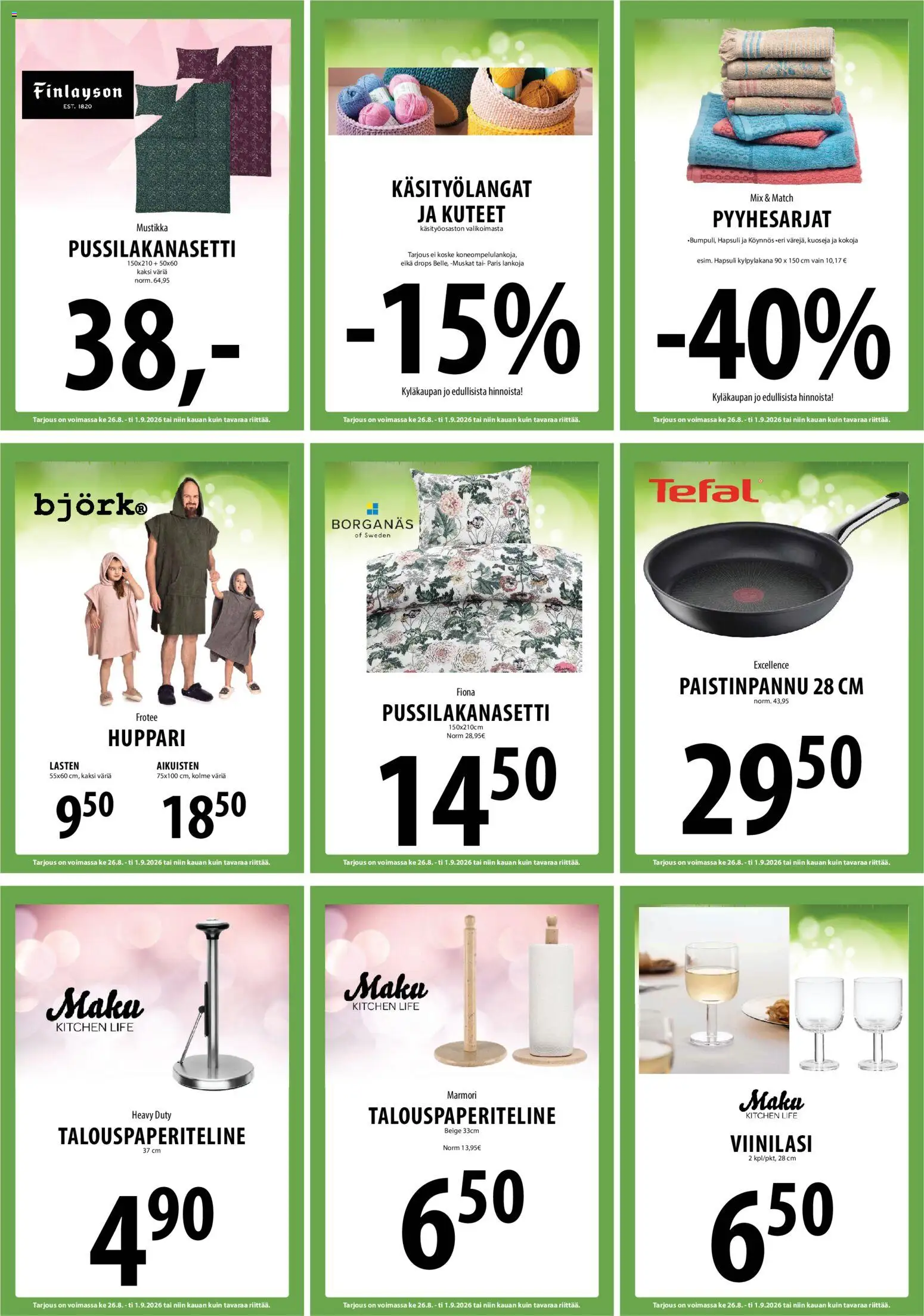 Tuuri tarjoukset – voimassa 26/08/2026 alkaen | Sivu: 14 | Tuotteet: Pussilakanasetti, Paistinpannu, Huppari