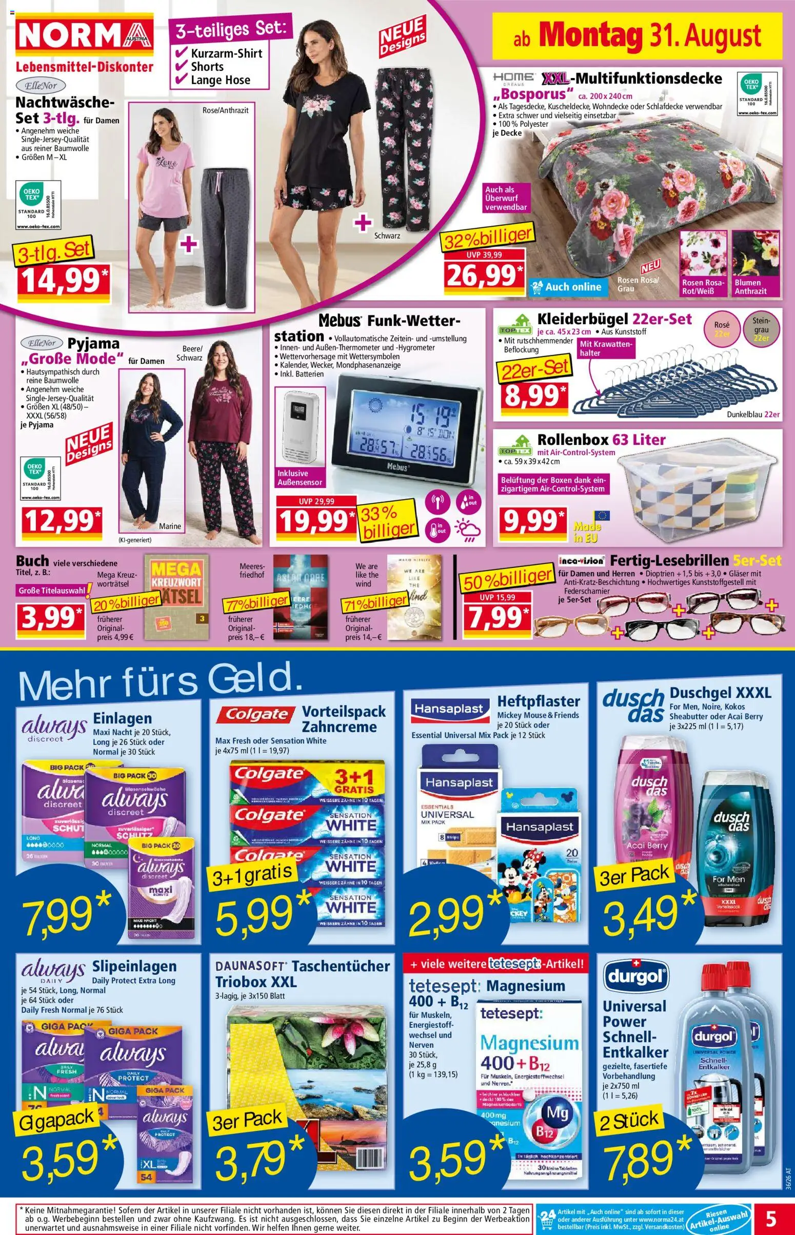 Norma Flugblatt gültig ab 31.08.2026 | Seite: 5 | Produkte: Hose, Pyjama, Kleiderbügel, Duschgel