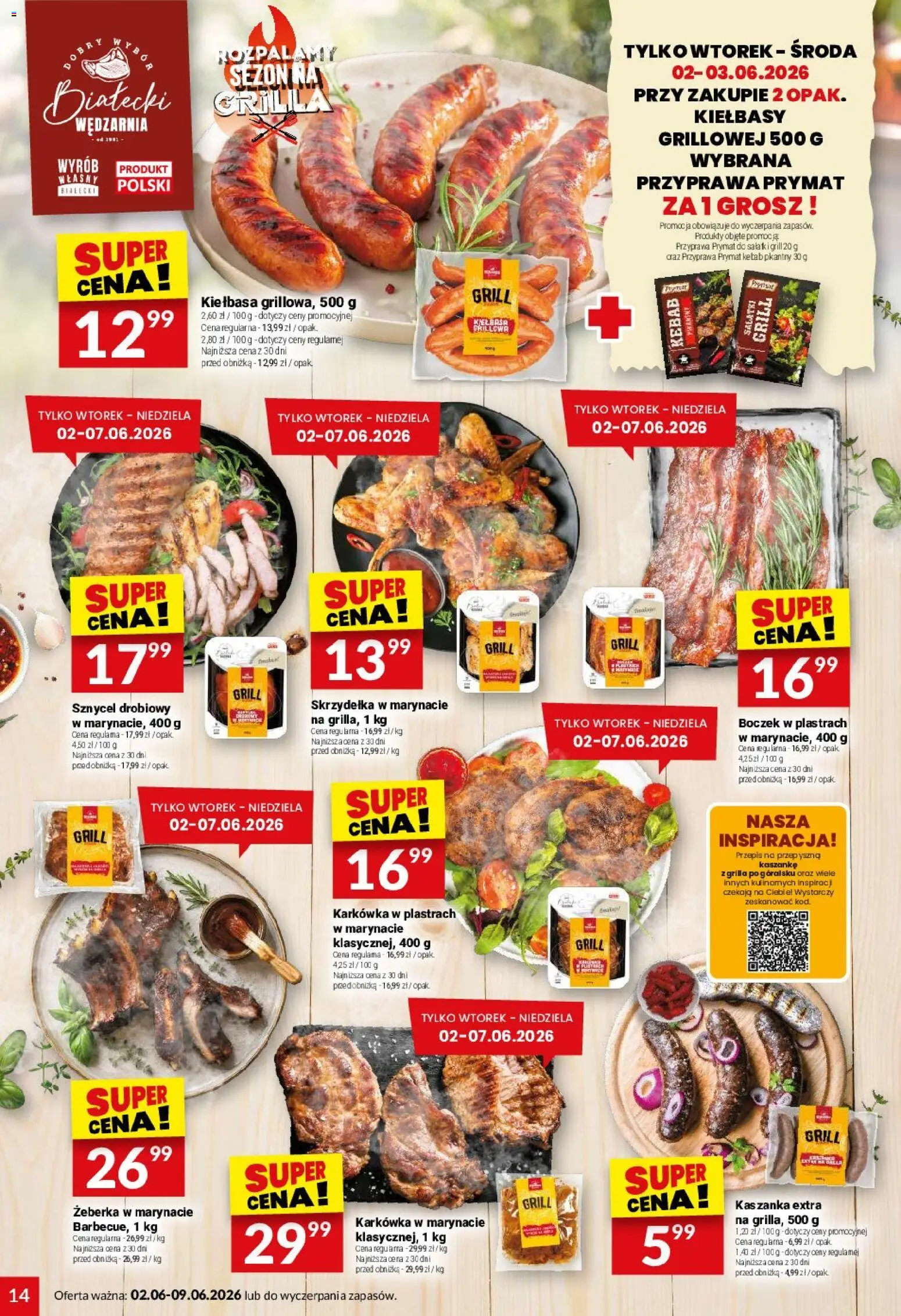 Twój Market gazetka od 02.06.2026 | Strona: 14 | Produkty: Kiełbasa, Karkówka, Kebab, Boczek