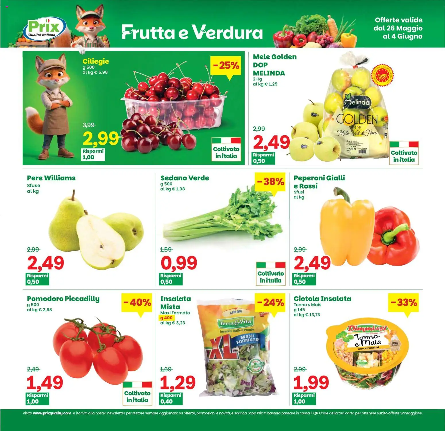 Volantino Prix del 26.05.2026 | Pagina: 3 | Prodotti: Peperoni, Frutta, Pomodoro, Tonno