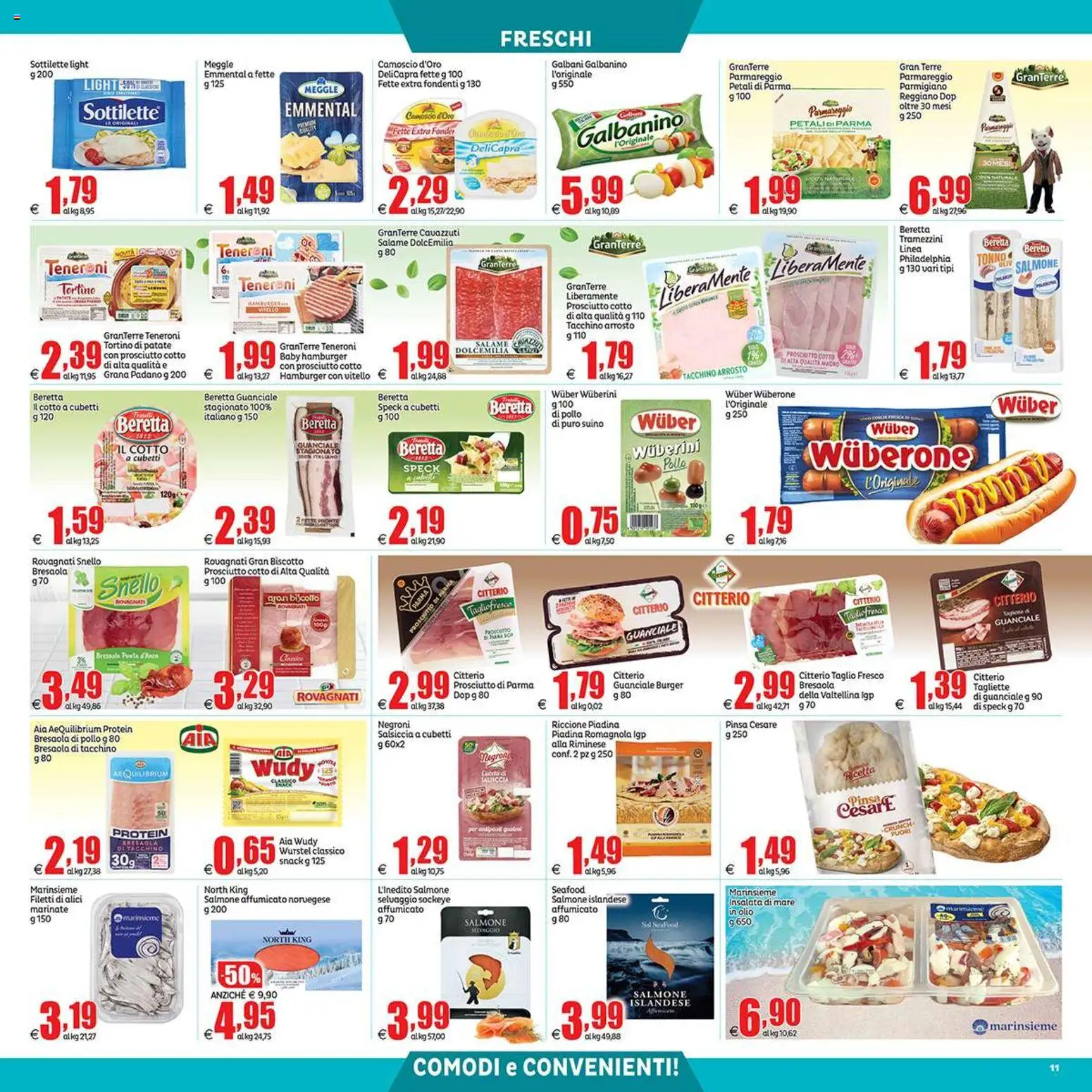 Volantino Elite Supermercati del 21/08/2026 | Pagina: 11 | Prodotti: Insalata, Suino, Parmigiano, Alici