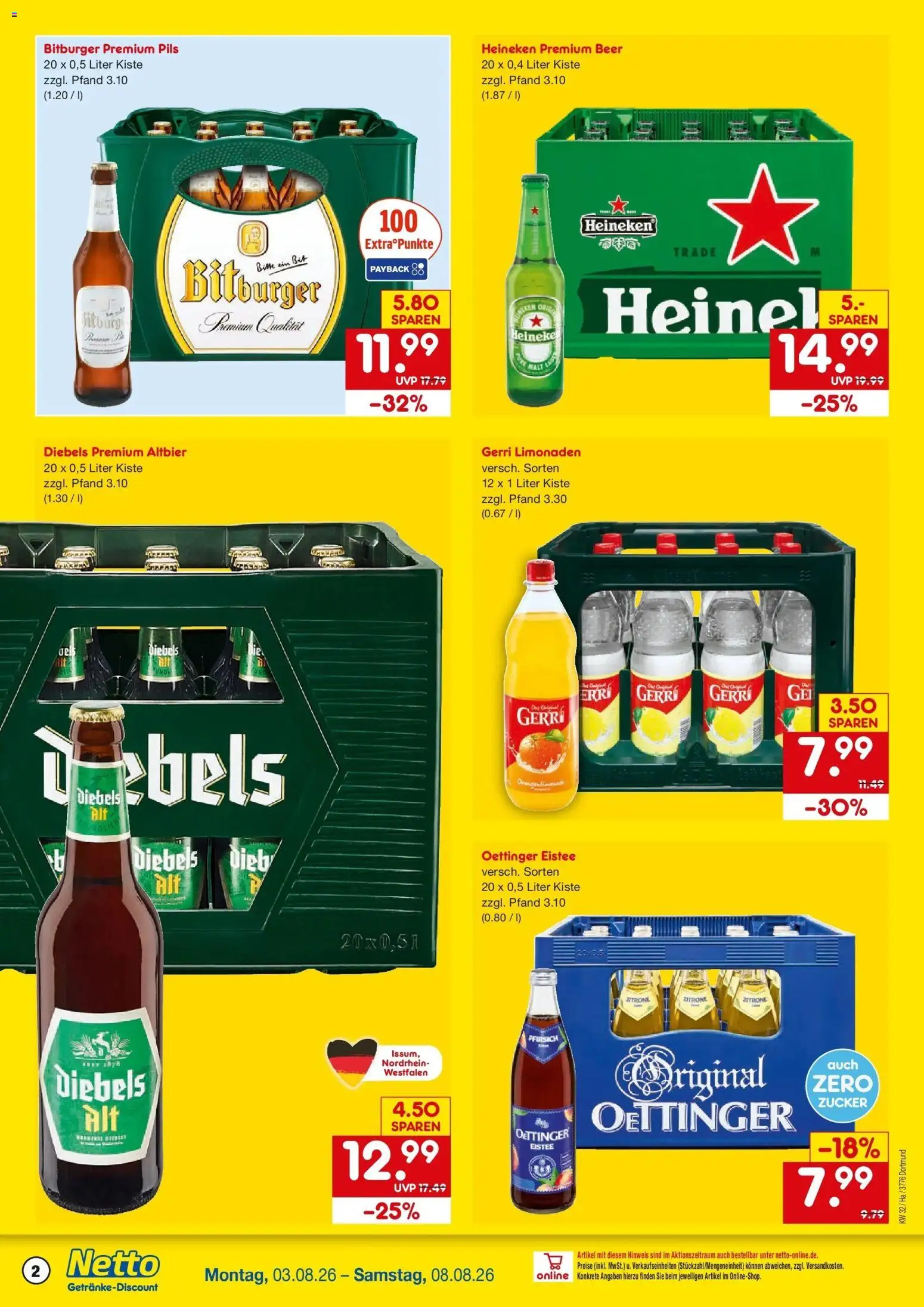 Netto Marken-Discount Prospekt Dortmund – gültig ab 03.08.2026 | Seite: 2 | Produkte: Bitburger, Heineken, Pfirsich, Diebels