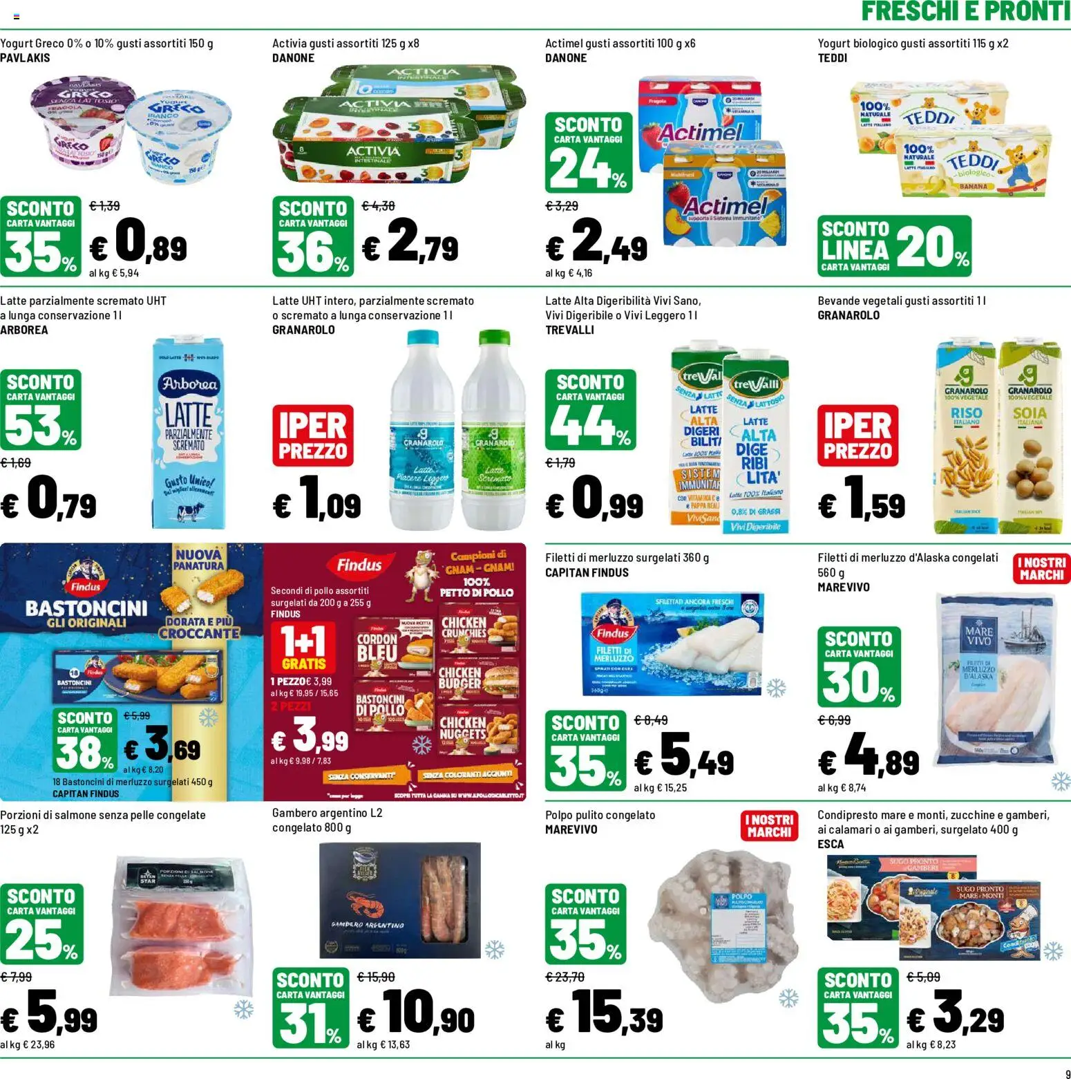 Volantino Iper del 09/07/2026 | Pagina: 9 | Prodotti: Merluzzo, Gamberi, Calamari, Latte senza lattosio
