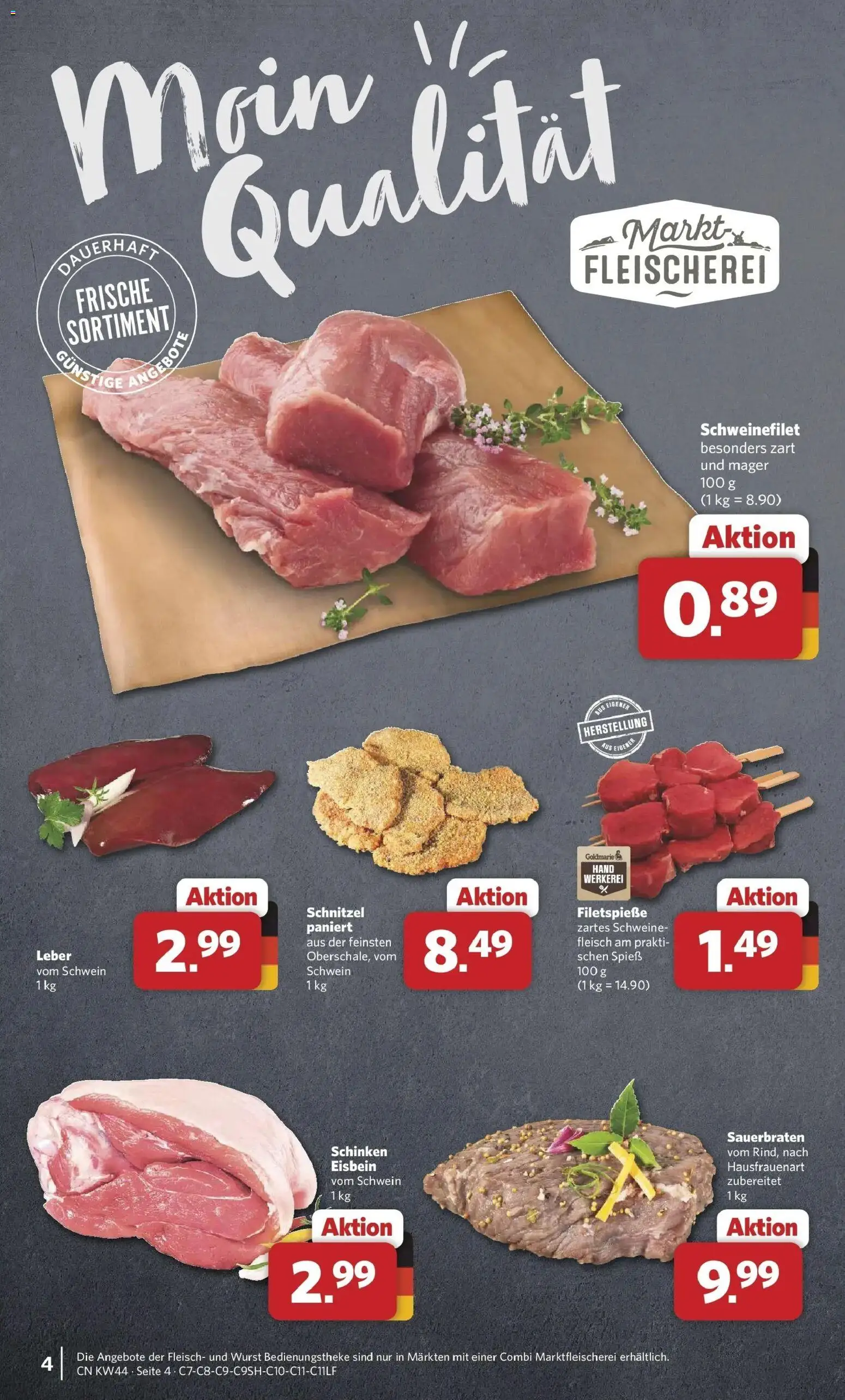 Combi Prospekt Steinhagen (ab 26.10.2026) zum Blättern | Seite: 4 | Produkte: Schweinefilet, Wurst, Schinken, Fleisch