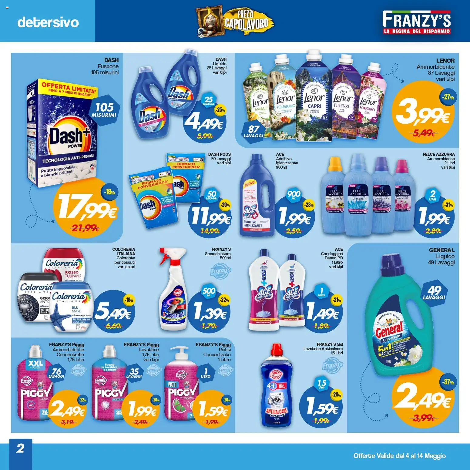 Volantino Franzy's del 04.05.2026 | Pagina: 2 | Prodotti: Ammorbidente, Anticalcare, Lavatrice, Lavanda