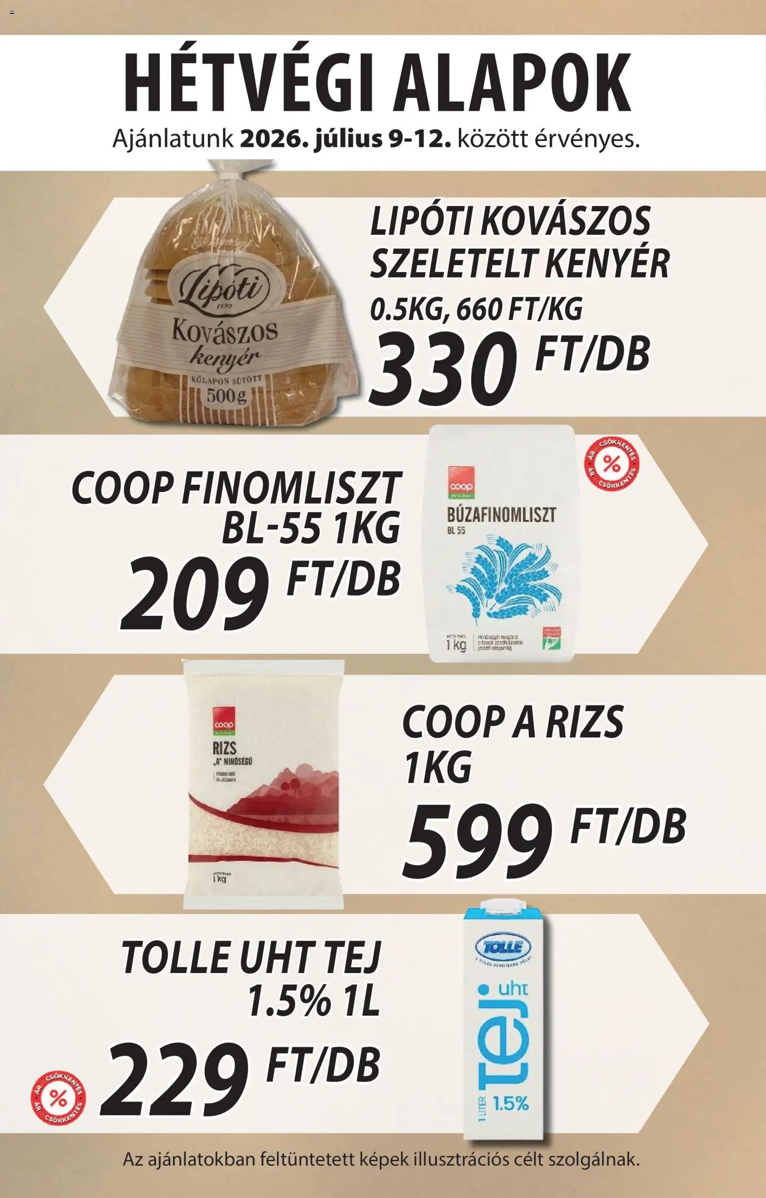 COOP Szolnok akciós ujság - amely érvényes a következő dátumtól: 2026.07.09. | Oldal: 4 | Termékek: Tej, Kenyér, Rizs