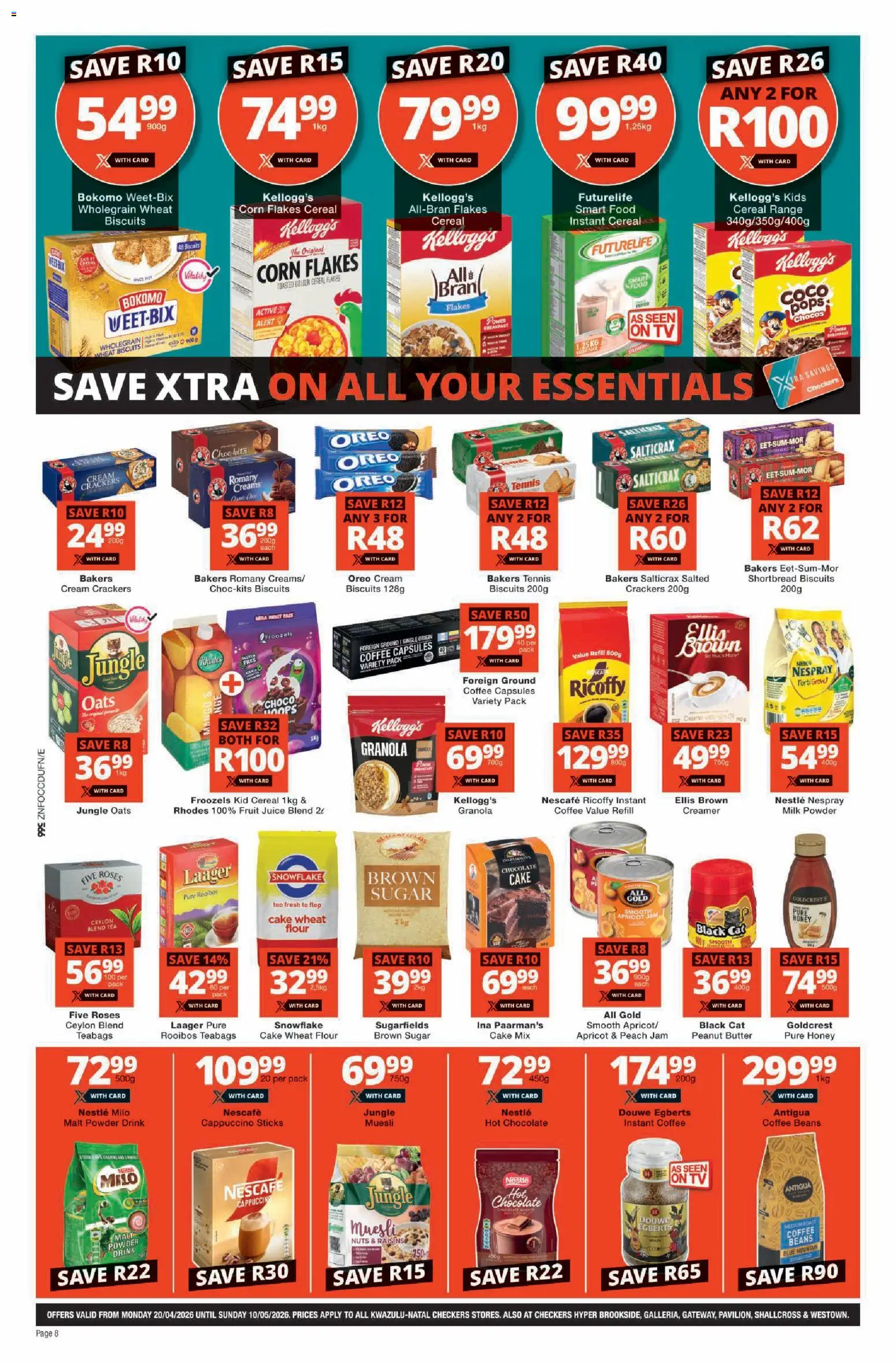 New Checkers catalogue – valid from 20.04.2026 | Page: 8 | Products: Corn, Tea, Nuts, Cream
