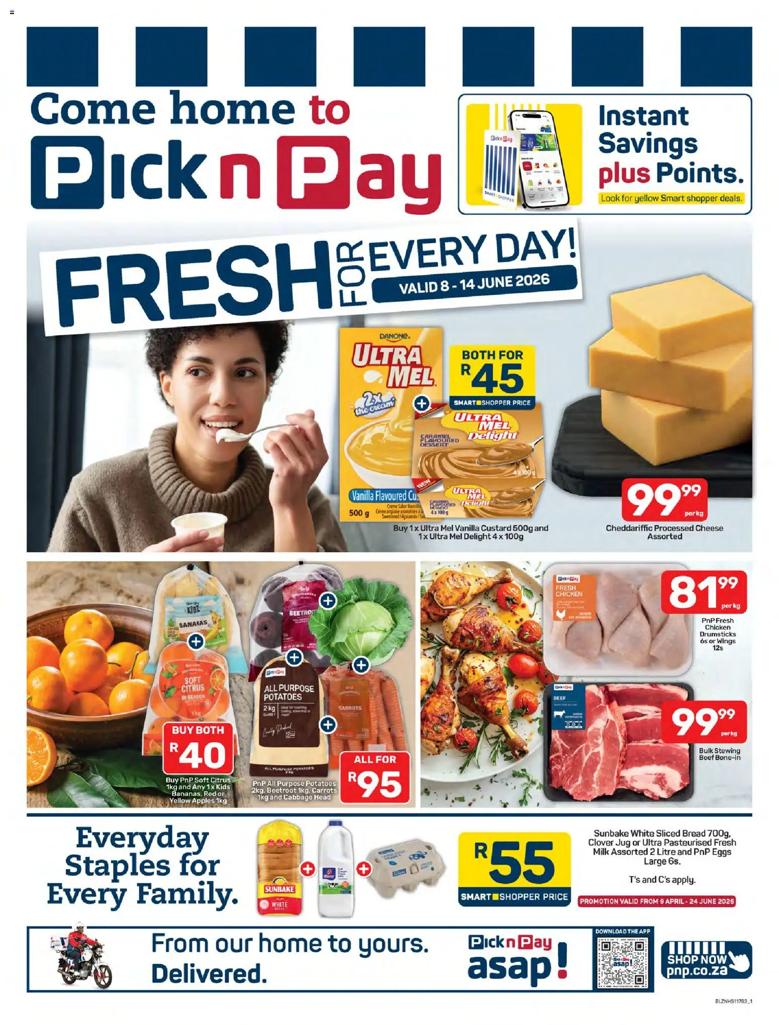 New Pick n Pay catalogue – valid from 08.06.2026 | Page: 1 | Products: Eggs, Bread, Bananas, Cream