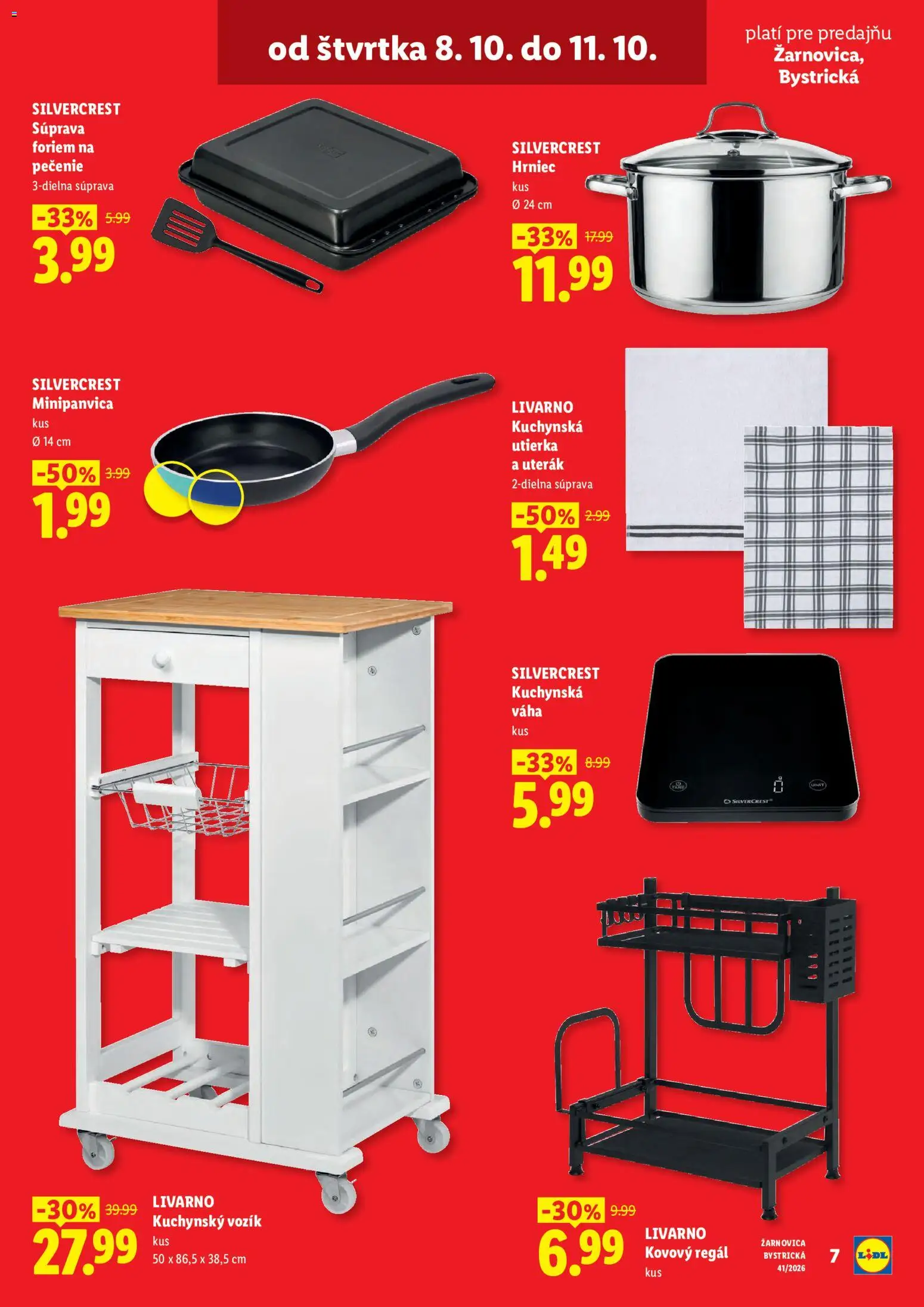 Nové Lidl akcie – leták je platný od 08.10.2026 | Strana: 7 | Produkty: Kovový regál, Regál, Uterák, Váha