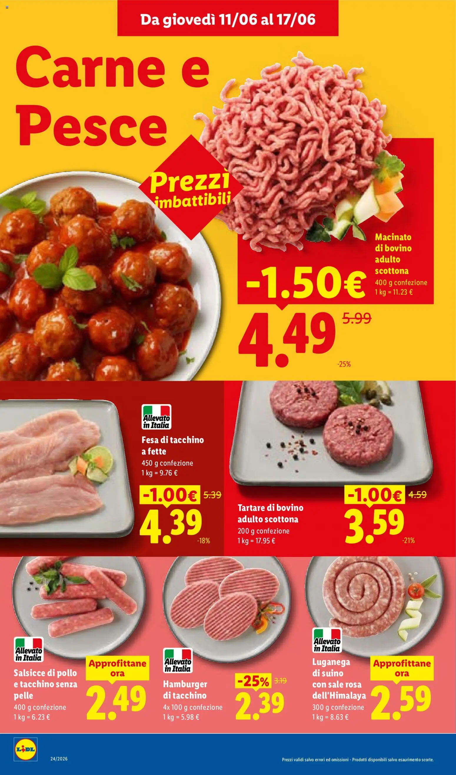 Volantino Lidl del 11.06.2026 | Pagina: 6 | Prodotti: Bovino, Suino, Hamburger, Macinato