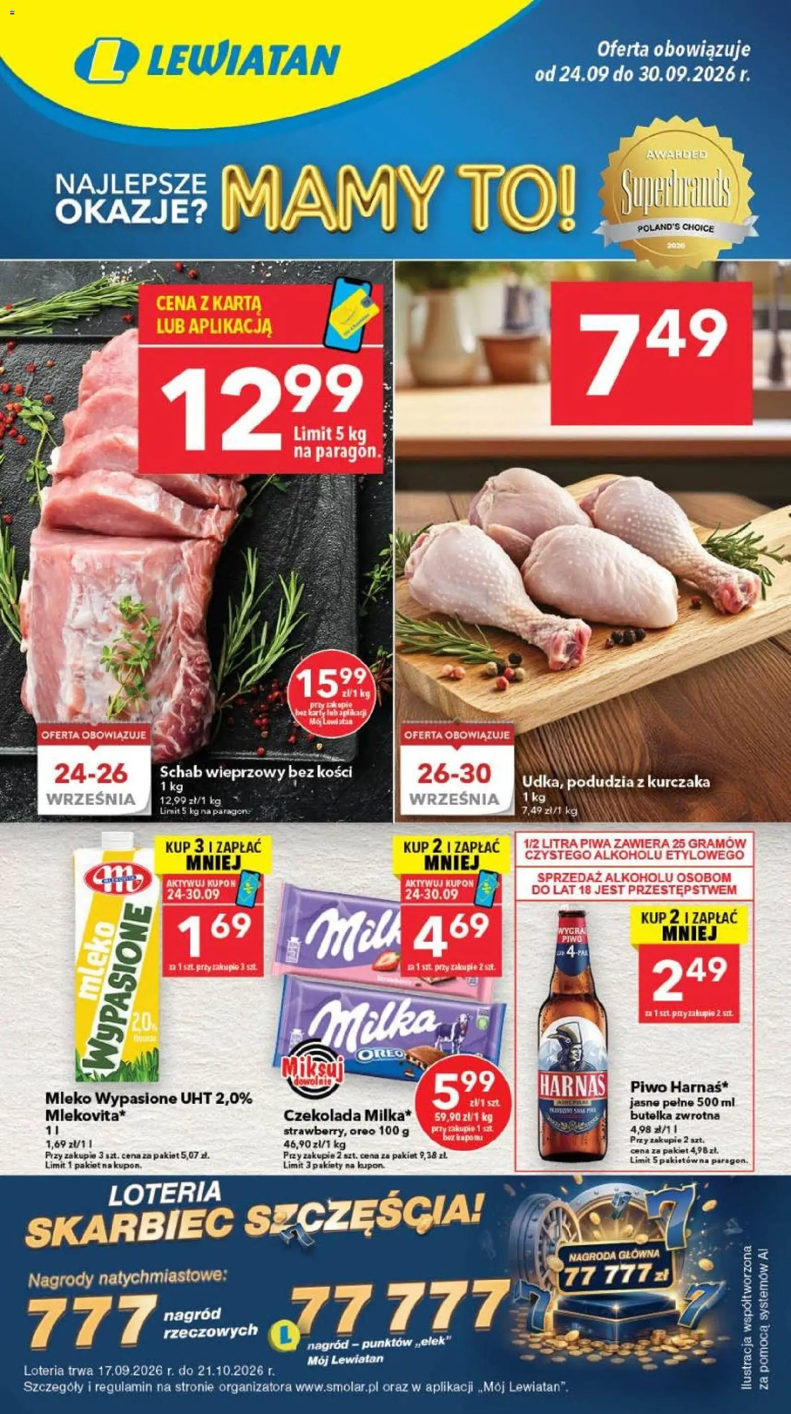 Lewiatan gazetka - Gdańsk od 24.09.2026 | Strona: 1 | Produkty: Karta, Schab wieprzowy, Oreo, Piwo