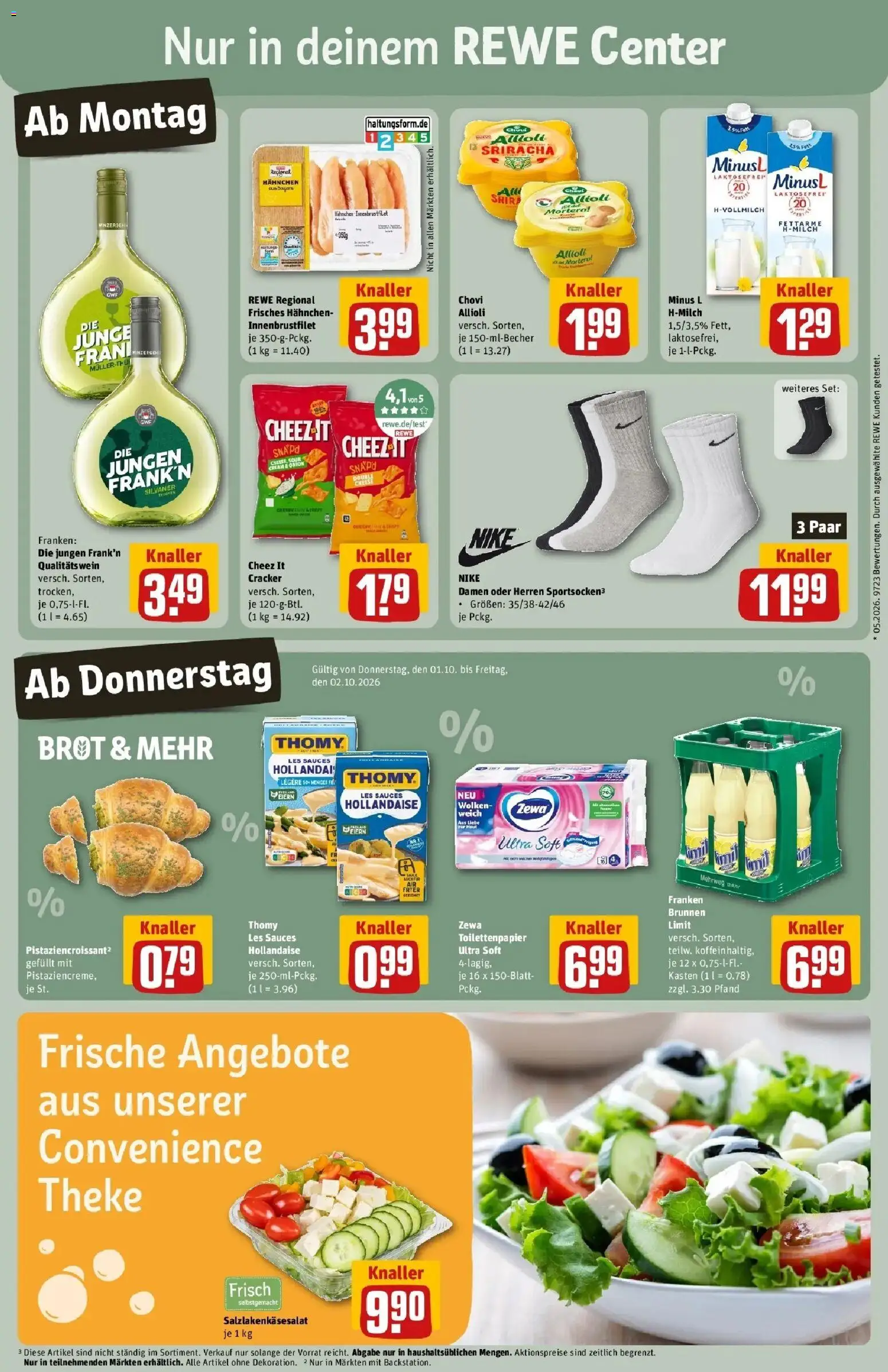 REWE Prospekt ab 28.09.2026 zum Blättern » Angebote | Seite: 5 | Produkte: Hahnchen, Theke, Zewa, Brot