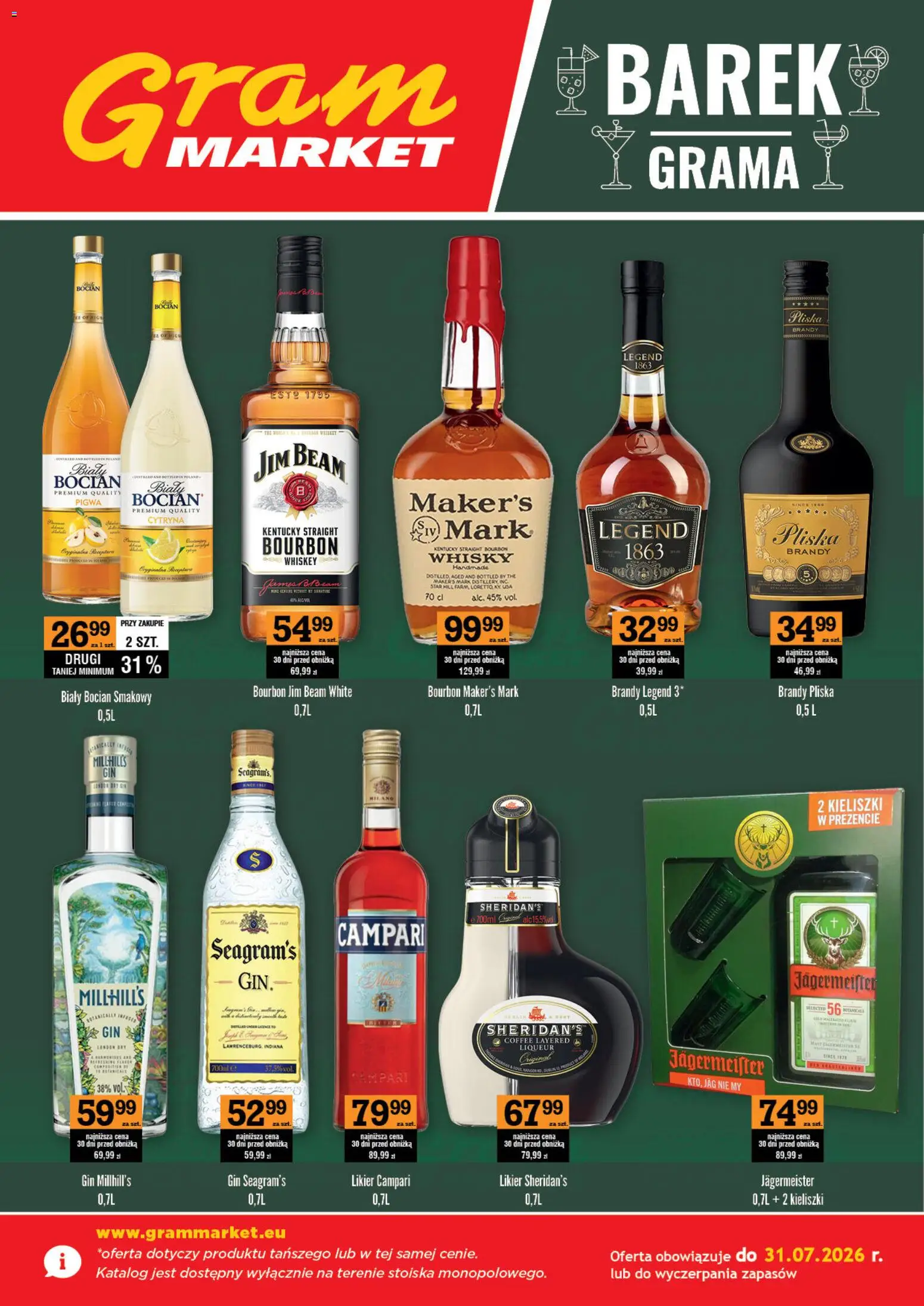 Gram Market gazetka - Barek od 01.07.2026 | Strona: 1 | Produkty: Pigwa, Gin Seagram's, Bourbon, Jagermeister