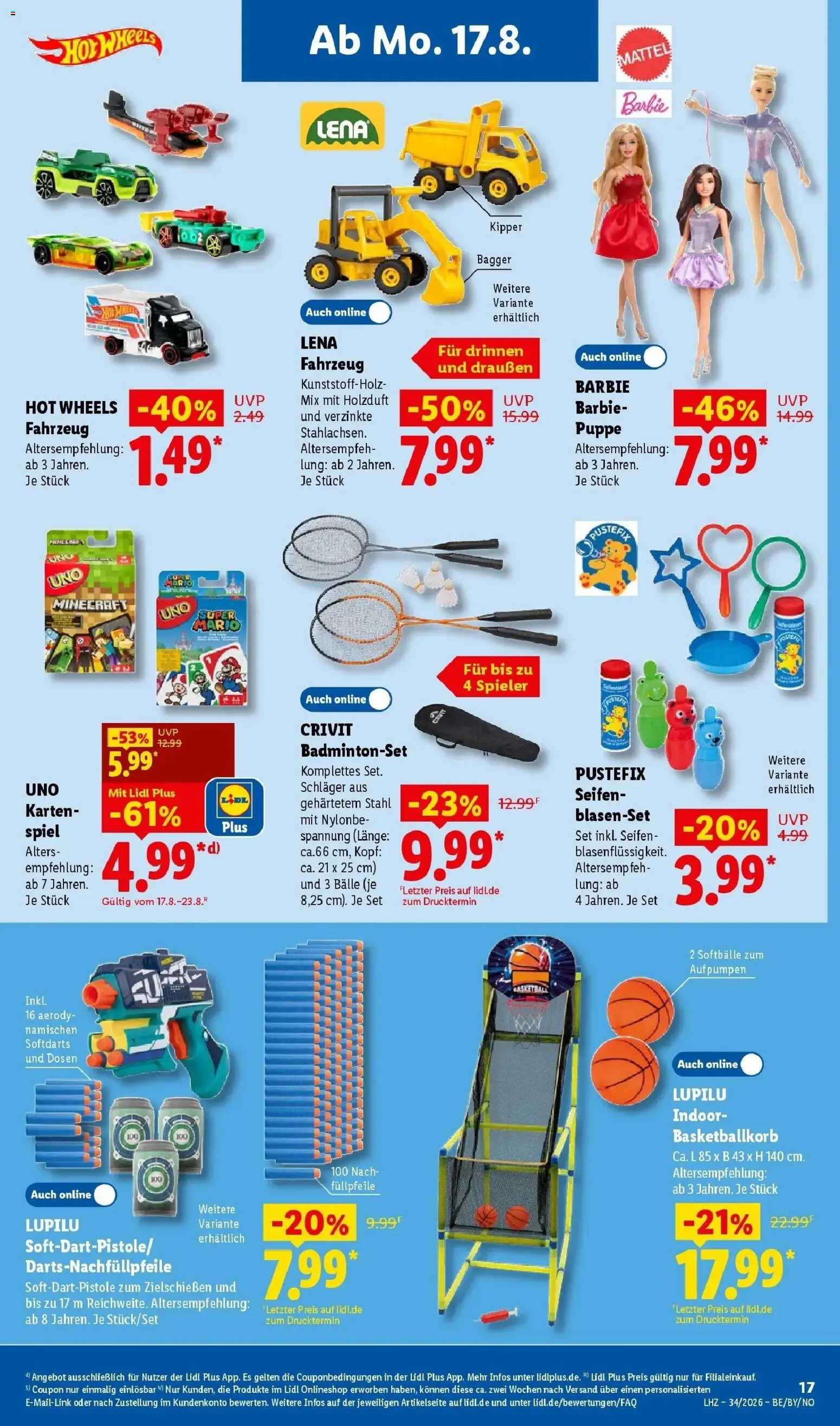 Lidl Prospekt Mahlow (ab 17.08.2026) zum Blättern » Angebote | Seite: 35 | Produkte: Spiel, Puppe, Badmintonset, Basketball
