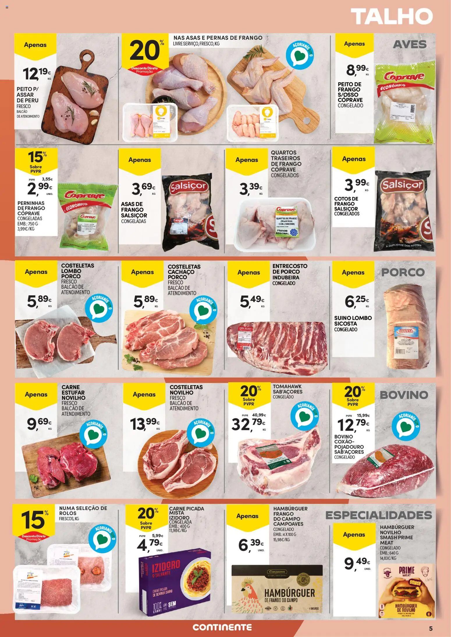 Continente Açores │ válido de 11.06.2026 | Página: 5 | Produtos: Asas de frango, Frango, Hambúrguer, Carne picada