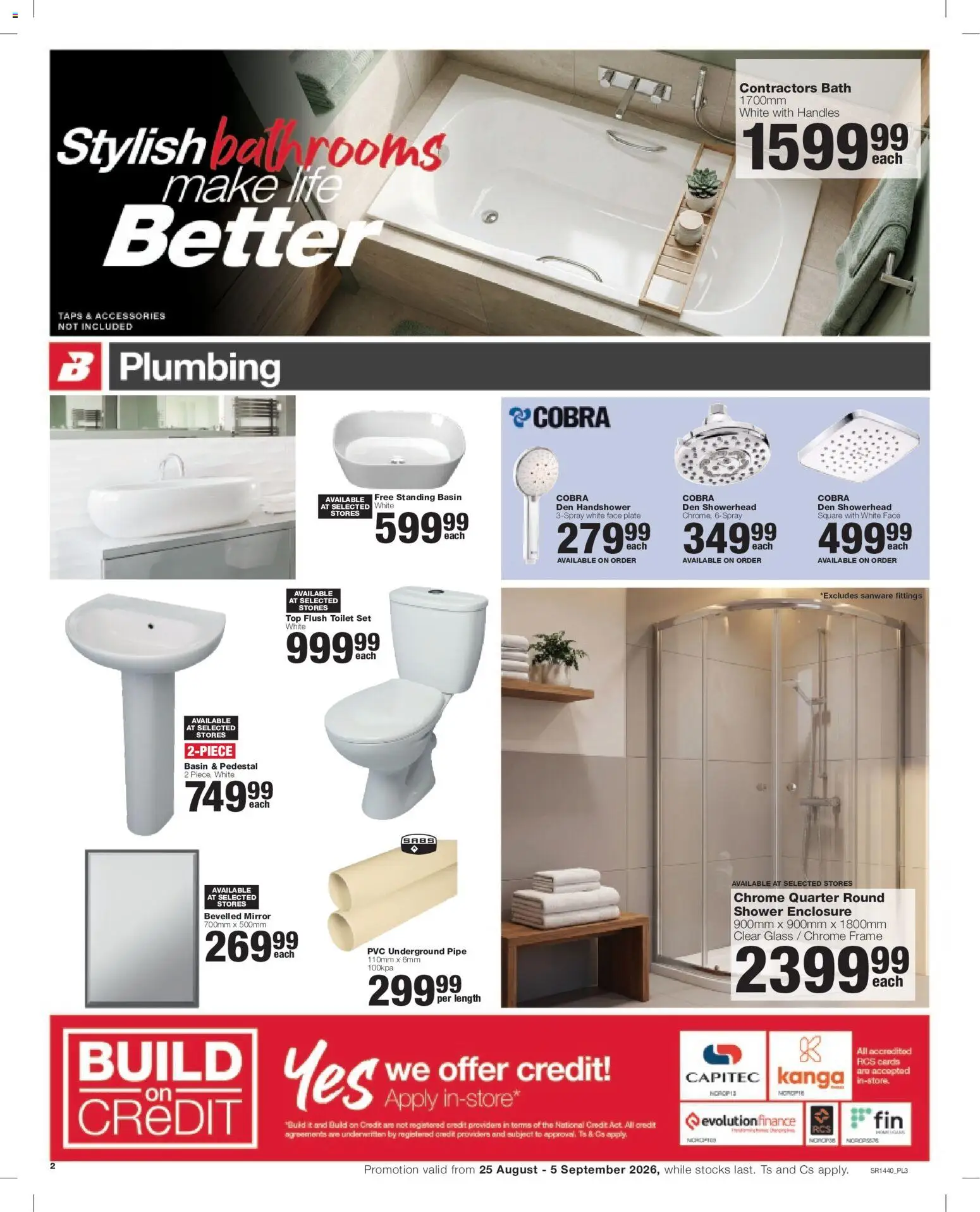 New Build It catalogue – valid from 25/08/2026 | Page: 2 | Products: Bath, Shower, Basin, Pipe