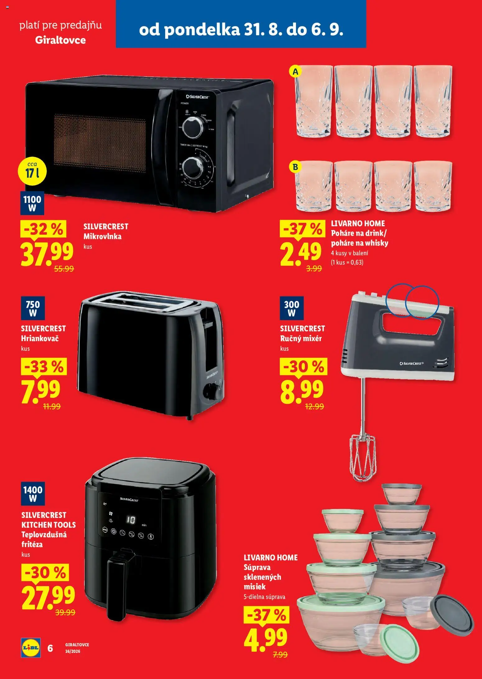 Nové Lidl akcie – leták je platný od 31.08.2026 | Strana: 6 | Produkty: Ručný mixér, Fritéza, Teplovzdušná frítéza, Mixér