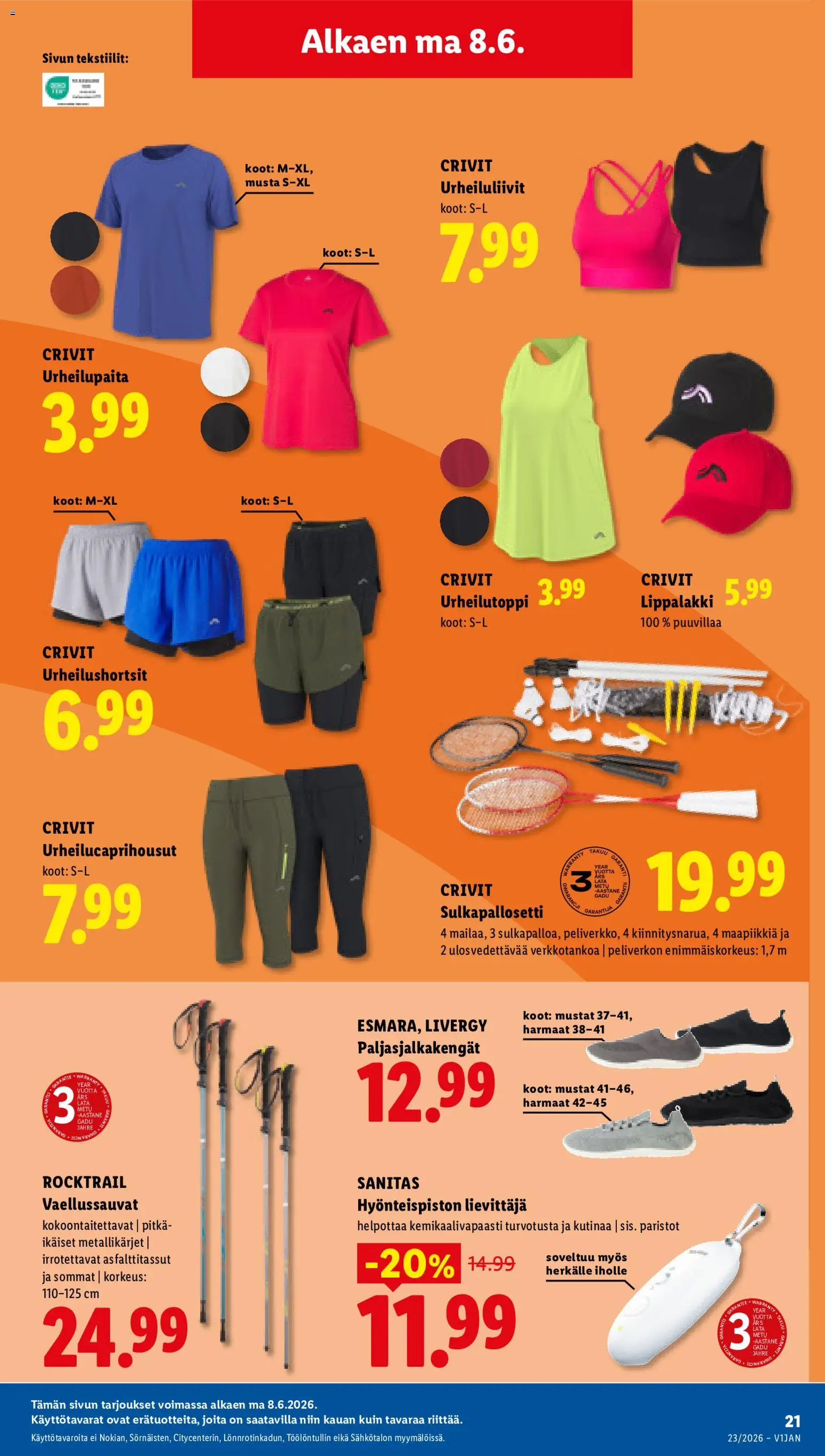 Lidl tarjoukset - Tampere – voimassa 04.06.2026 alkaen | Sivu: 29 | Tuotteet: Urheiluliivit, Paljasjalkakengät, Paristot