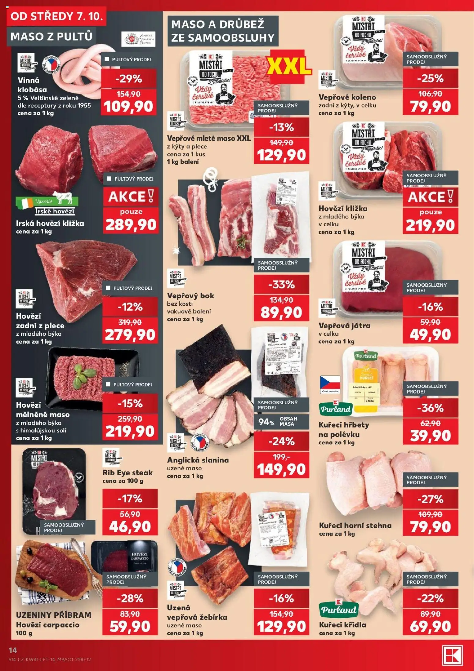 Kaufland leták - Plzeň Bory od 07.10.2026 | Strana: 14 | Produkty: Kližka, Mleté maso, Maso, Carpaccio