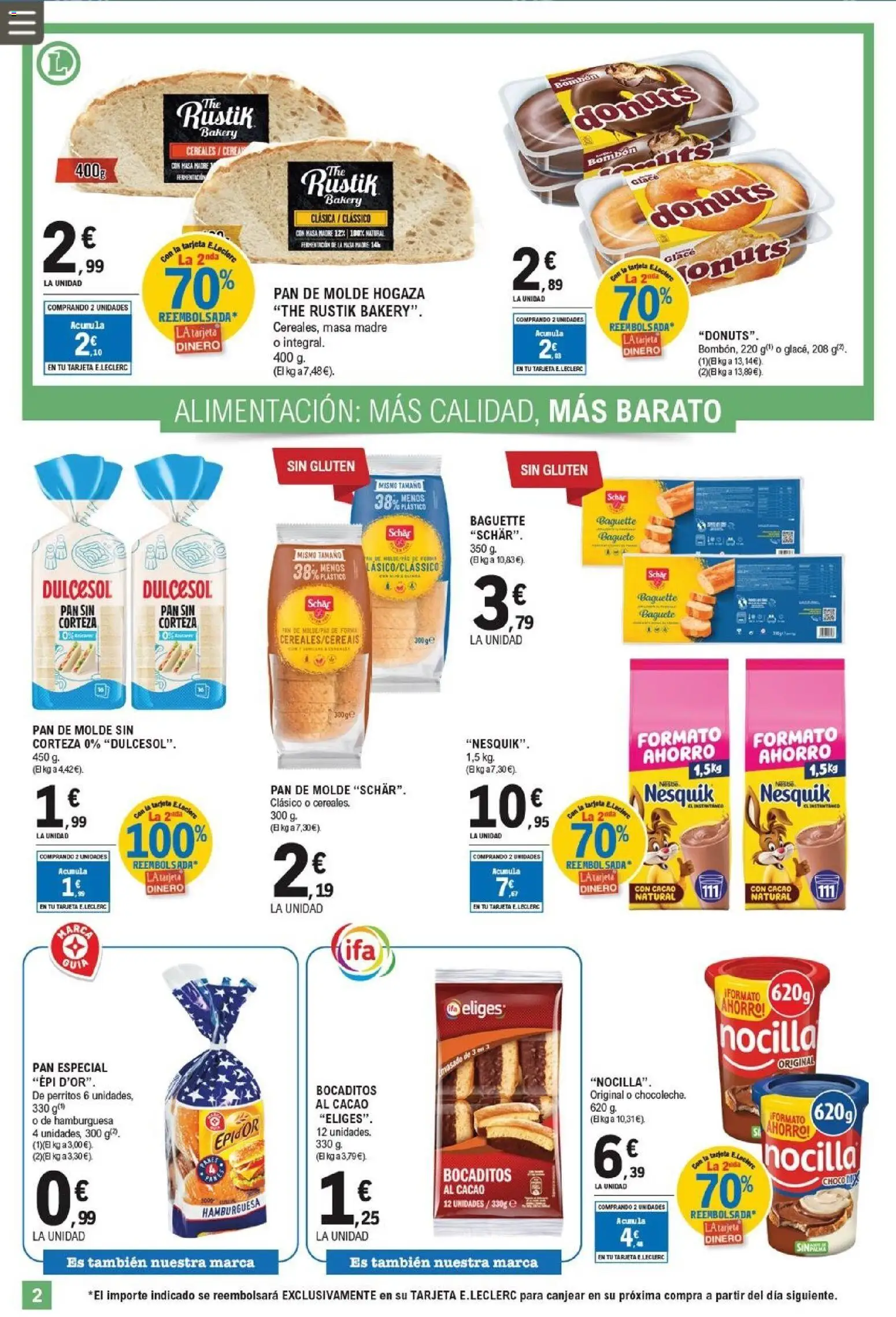E.Leclerc folleto │ válido desde el 11/03/2026 | Página: 2 | Productos: Cereales, Pan de molde, Σοκολατούχο γάλα, Φρυγανιές σικάλεως