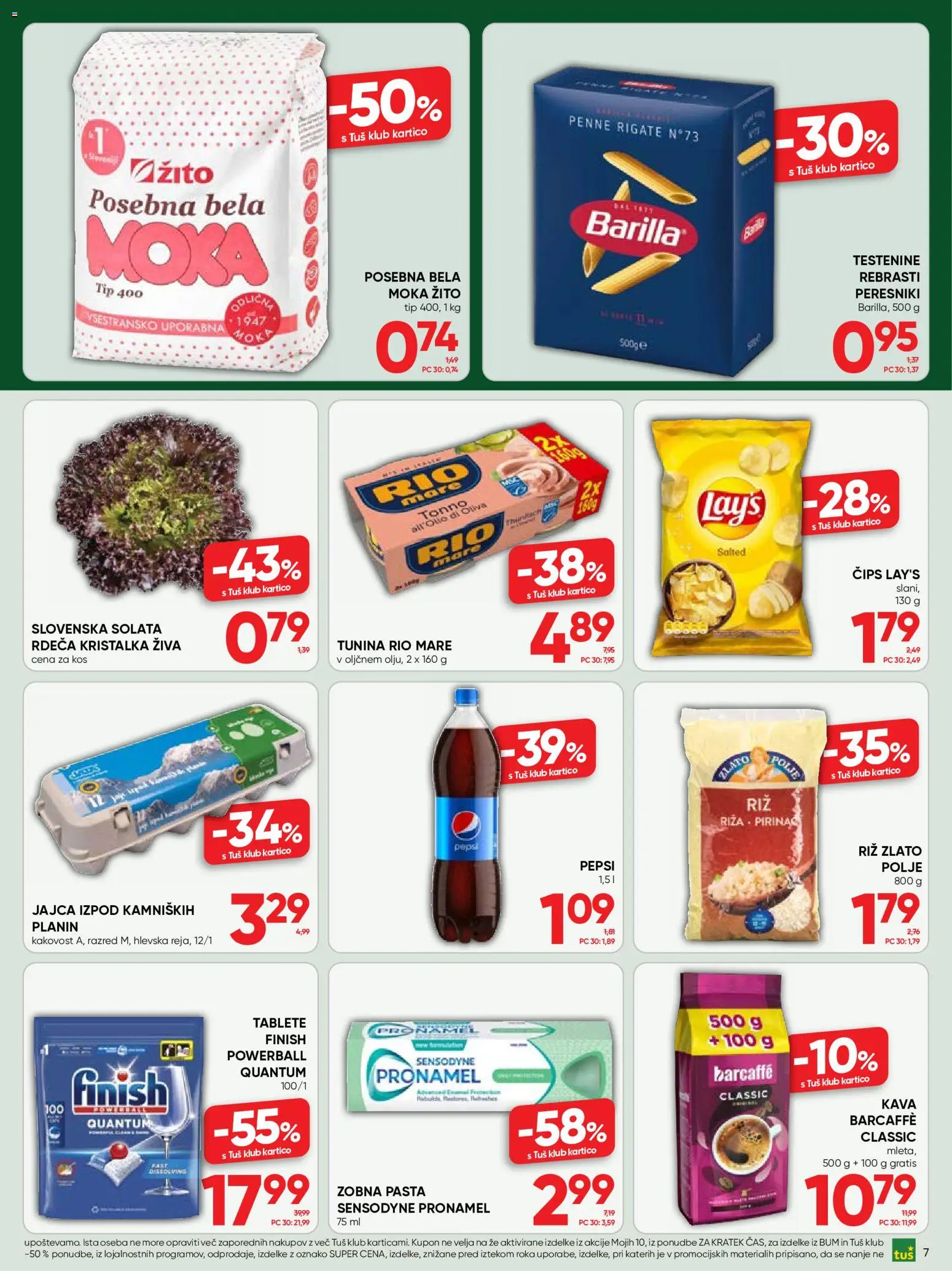 Novi Tuš katalog ponudbe – veljaven od 22.07.2026 | Stran: 7 | Izdelki: Kos, Zobna pasta, Testenine, Solata
