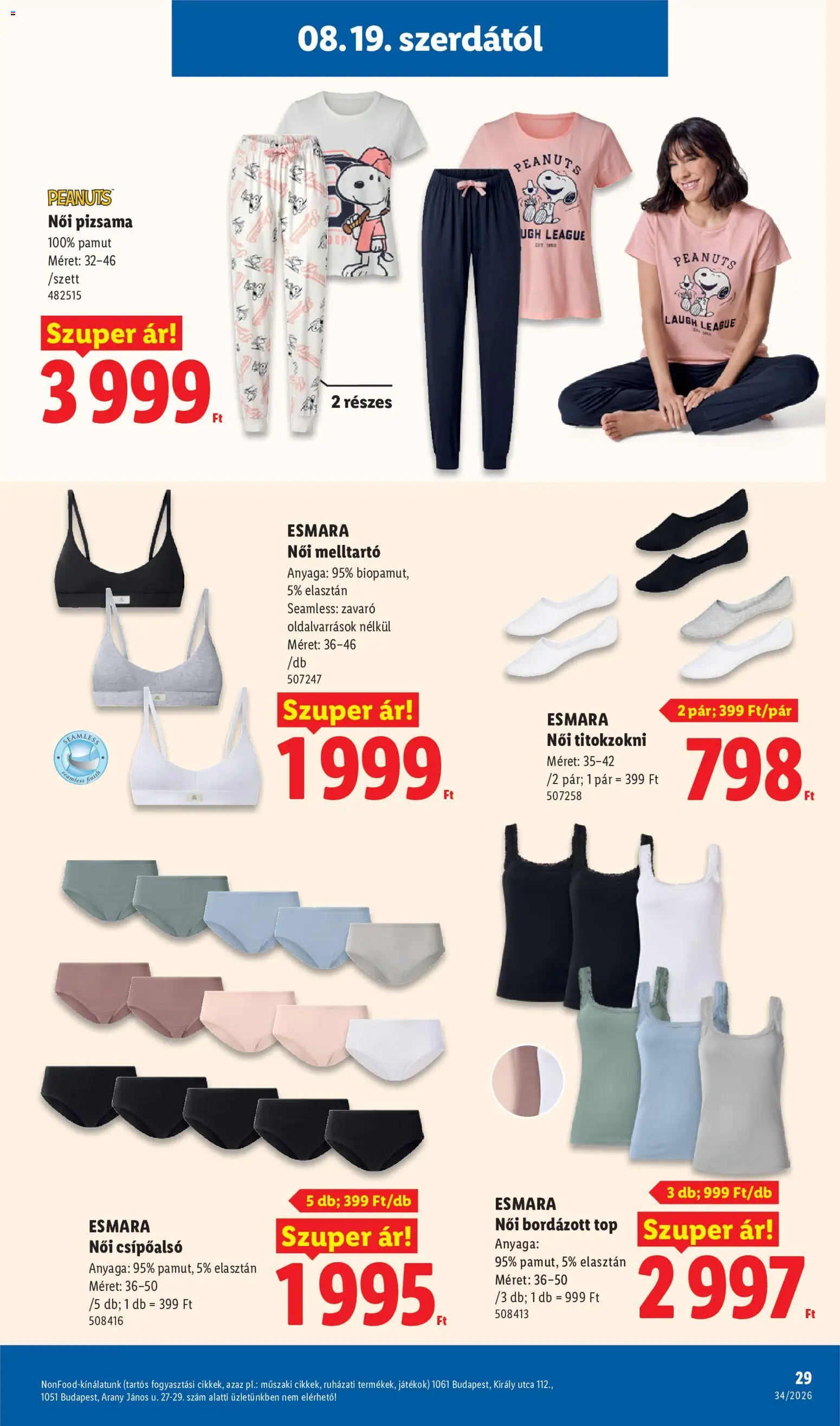 Lidl akciós ujság - amely érvényes a következő dátumtól: 2026.08.19. | Oldal: 29 | Termékek: Titokzokni, Játékok, Esmara, Női pizsama
