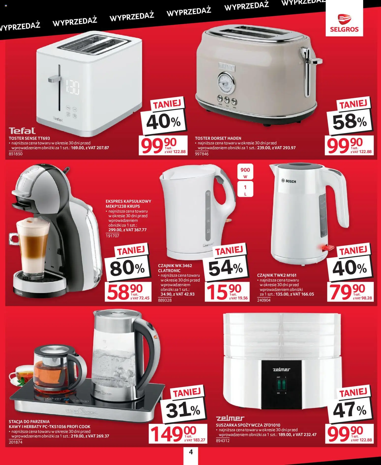 Selgros cash&carry gazetka - Totalna Wyprzedaż od 22.10.2026 | Strona: 4 | Produkty: Suszarka, Ekspres kapsułkowy, Czajnik, Tefal
