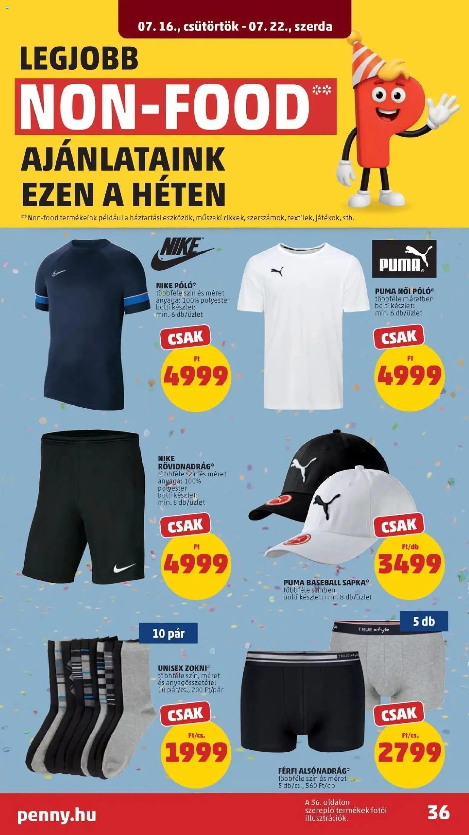 PENNY akciós ujság - amely érvényes a következő dátumtól: 2026.07.16. | Oldal: 36 | Termékek: Sapka, Alsónadrág, Nike, Póló