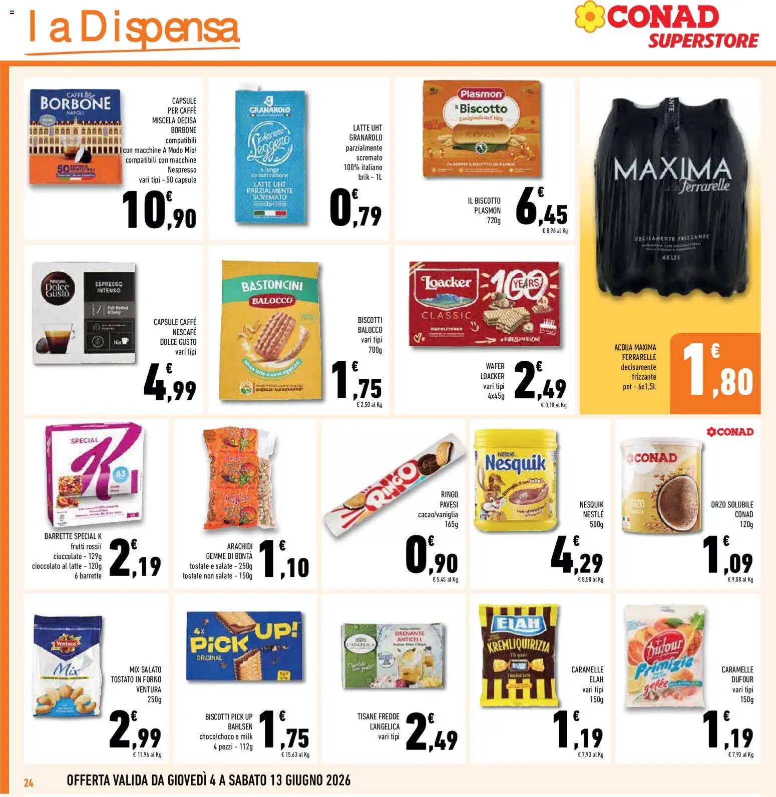 Volantino Conad del 04.06.2026 | Pagina: 24 | Prodotti: Caramelle, Biscotti, Latte, Arachidi