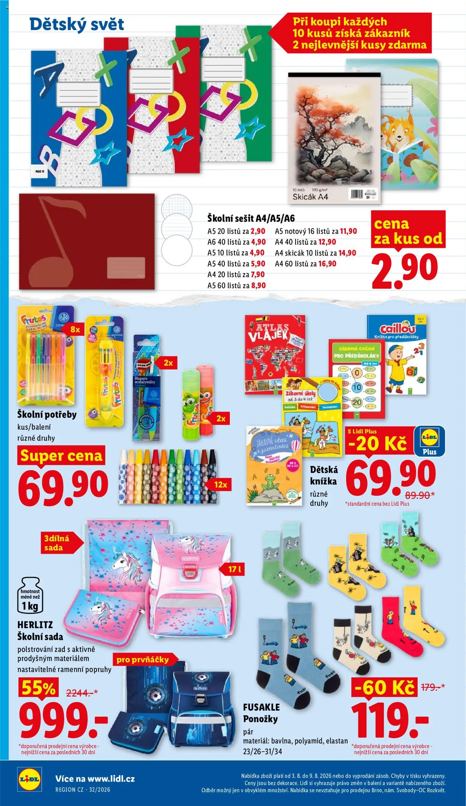 Lidl leták od 03.08.2026 | Strana: 38 | Produkty: Kniha, Ponožky, Skicák, Školní potřeby