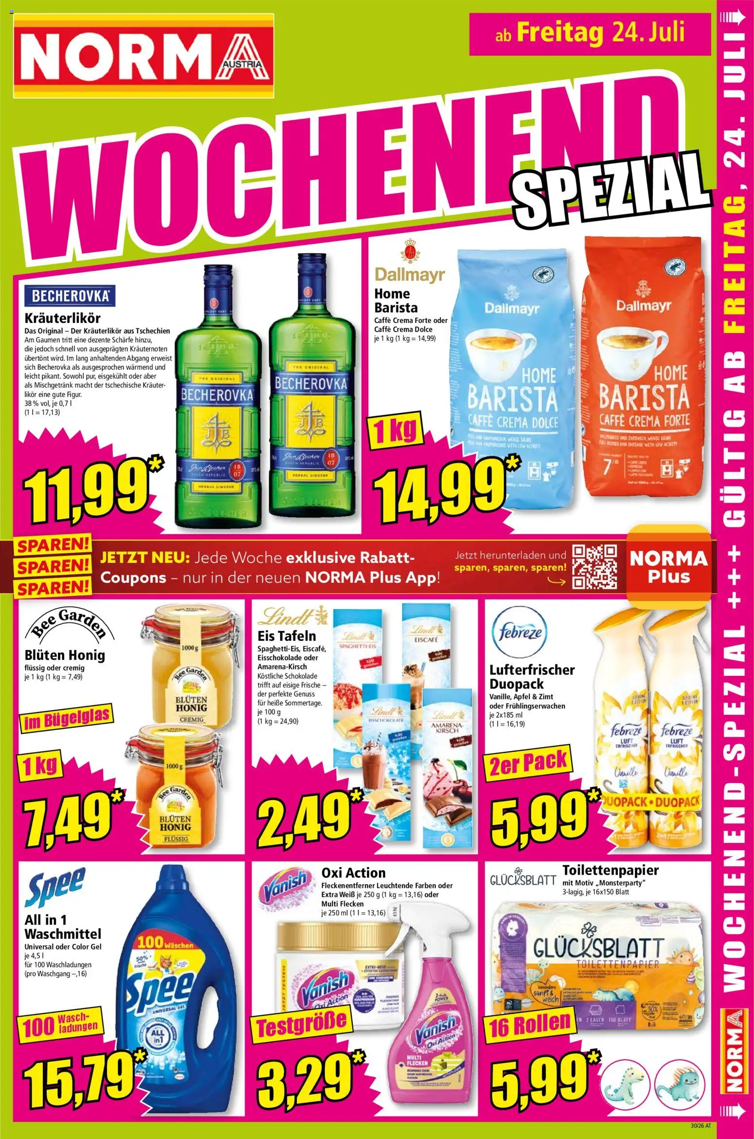 Norma Flugblatt gültig ab 20.07.2026 | Seite: 16 | Produkte: Eis, Schokolade, Fleckenentferner, Waschmittel