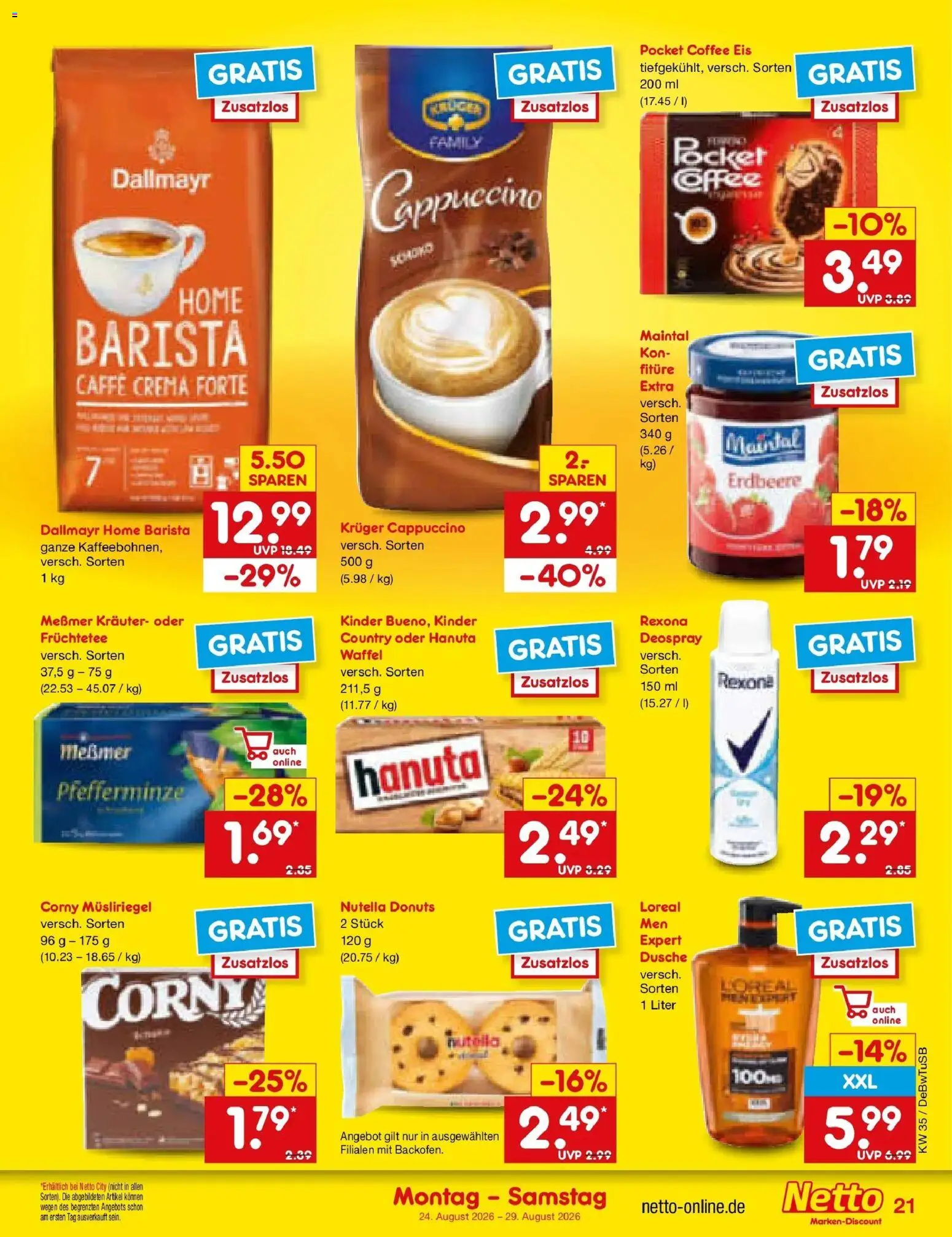 Netto Marken-Discount Prospekt Sindelfingen (ab 24.08.2026) » Angebote | Seite: 31 | Produkte: Dusche, Donuts, Deospray, Eis